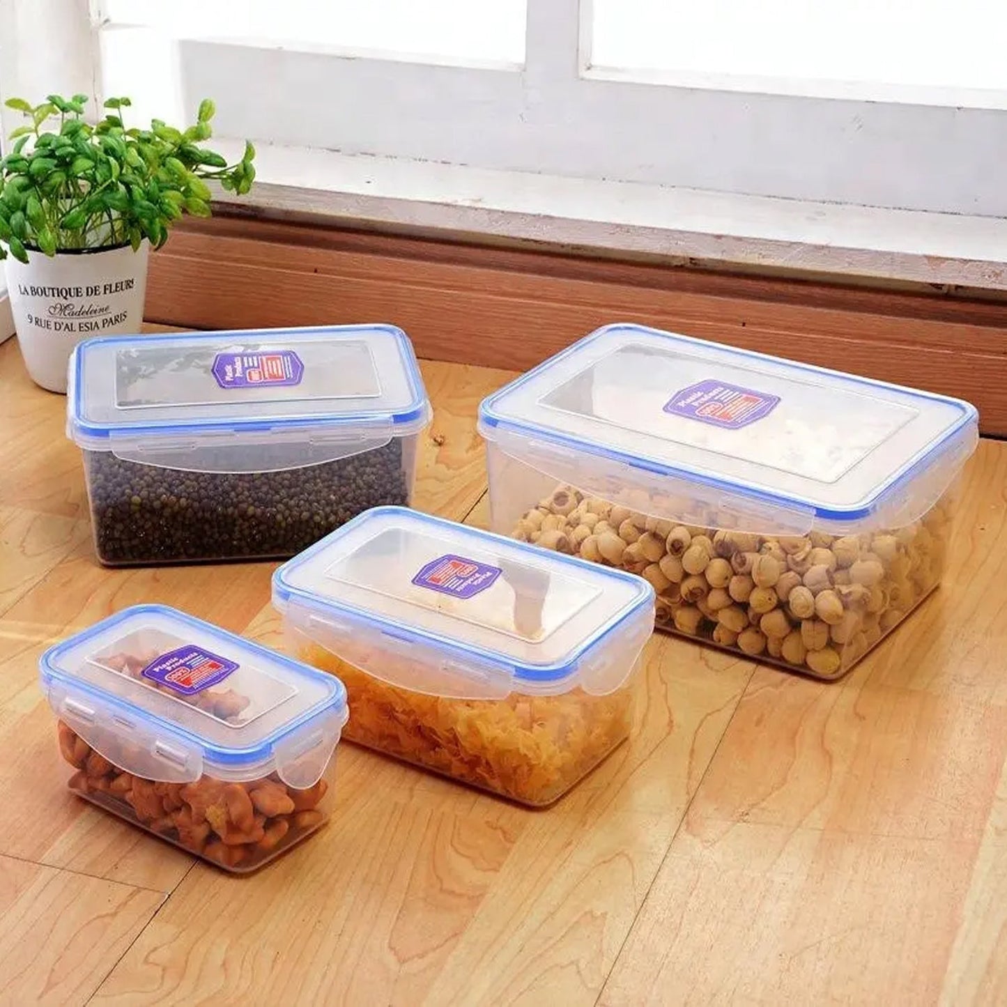 Kitchen Containers Set, Fridge Storage Boxes, Plastic Containers for Kitchen Organizer, Kitchen Accessories Items for Storage Organizer, Snap-Seal (lunch box/storage organizer) (5 Ps Set) - Discount Karo