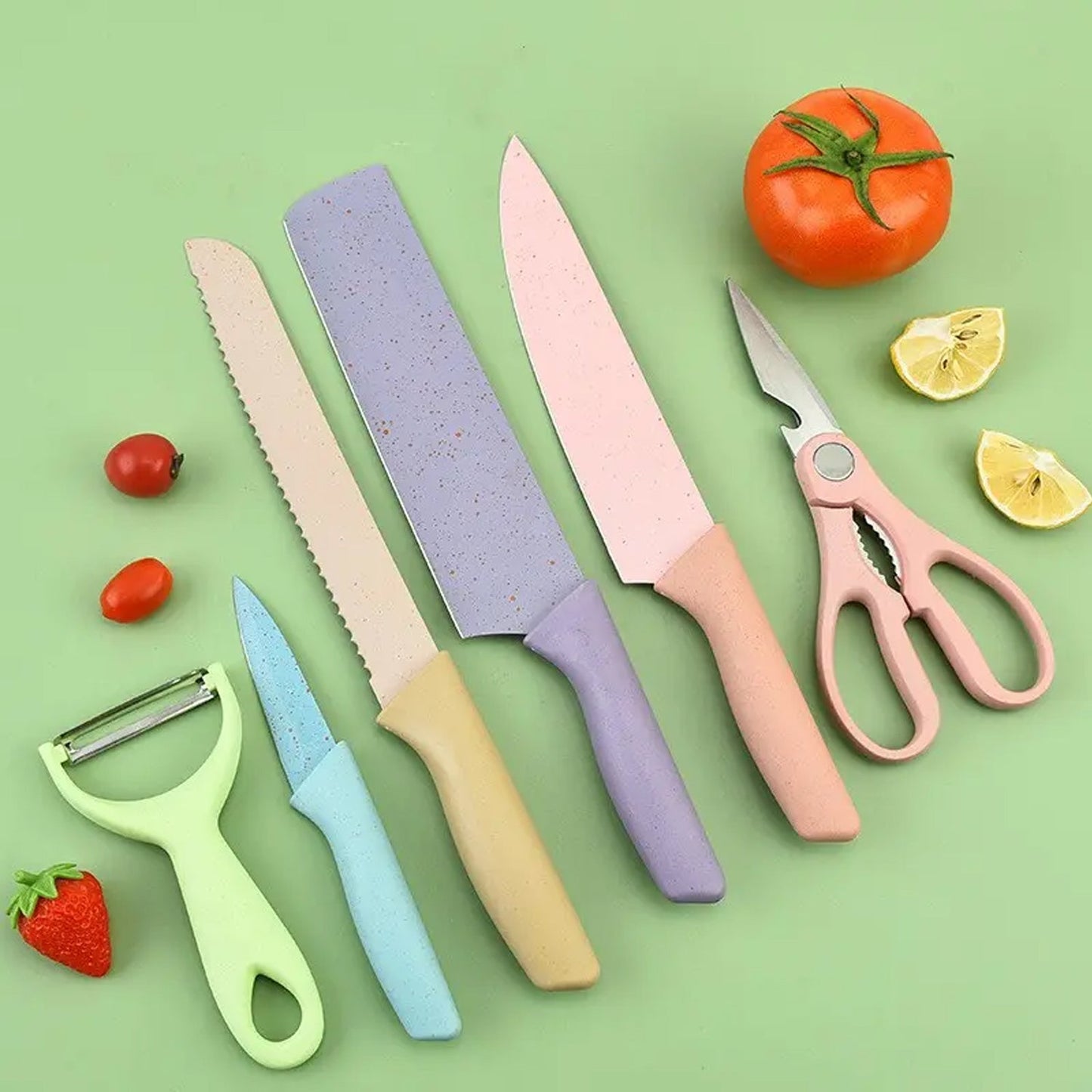 Professional Colorful Kitchen Knives Set of 6 Pieces, Non-Stick Blades with High Carbon Stainless Steel, Sharp Kitchen Cutting Knives Set for Slicing, Paring and Cooking, Chef Kitchen Knives Set - Discount Karo