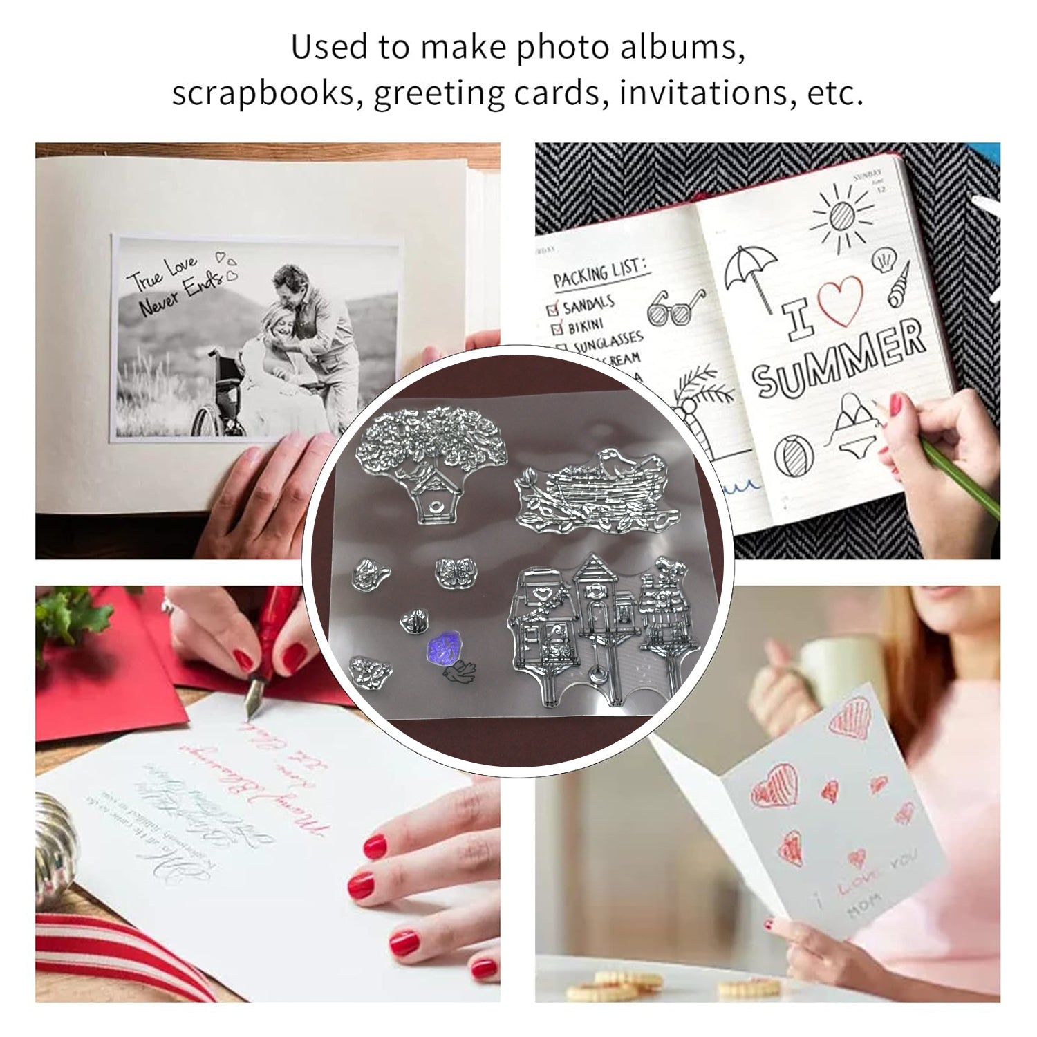 Reusable Rubber Stamp, TPR Stamp DIY Accessories Good Stamping Effect DIY Transparent Stamp Stick Repeatedly for Envelope for Diary for Invitation Letter, Photo Album Decoration for Paper Crafts (Mix Design / 1 Set) - Discount Karo