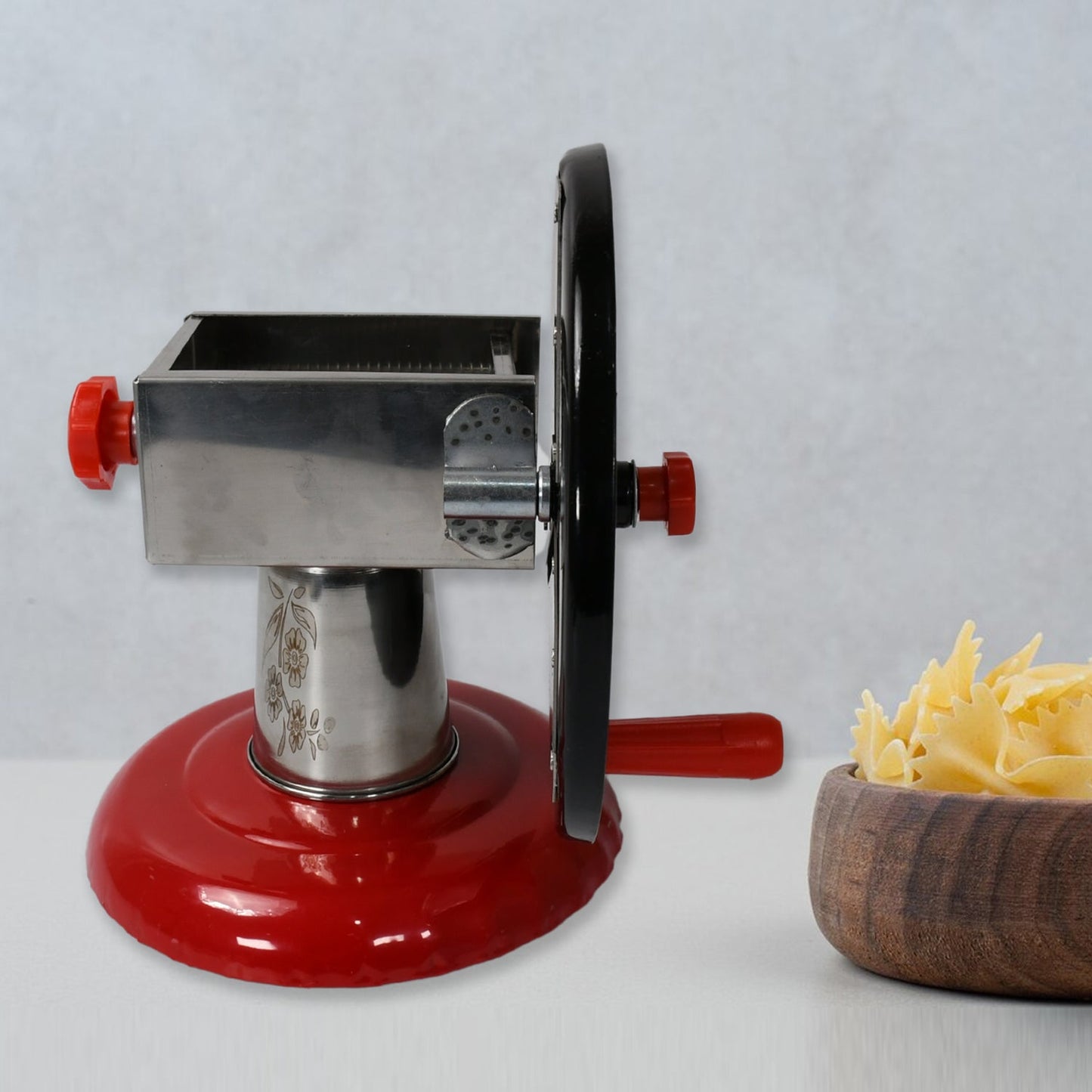 Stainless Steel Chips Maker and Vegetable Slicer for Kitchen Potato Slicer Graters and Chippers. Chips Maker is Suitable for Vegetable Cuttings. Chips Maker Consist Hard Coated Iron Wheel and Stand. - Discount Karo