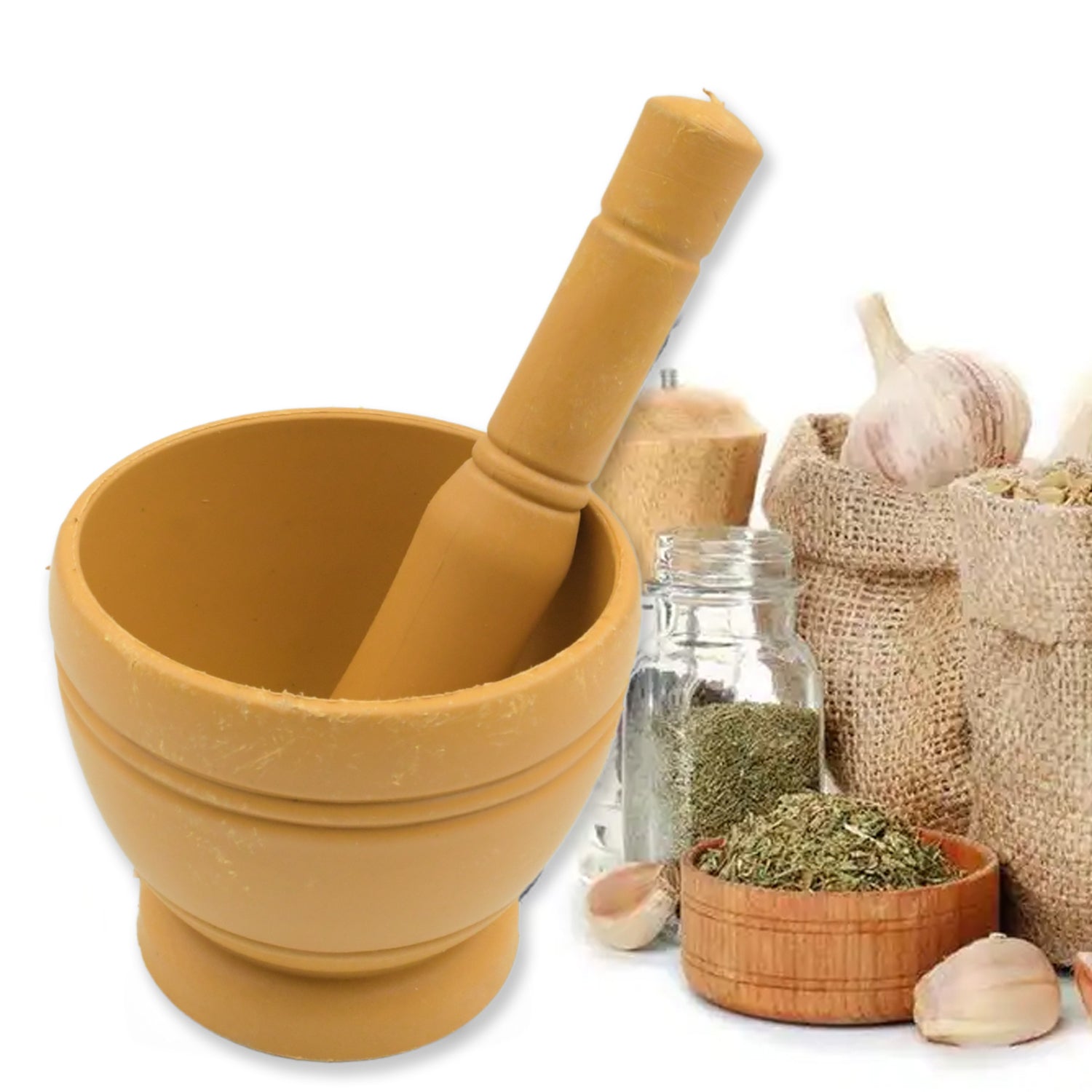 Mortar and Pestle Set for Spices, Okhli Masher, Khalbatta, Kharal, Mixer, Natural & Traditional Grinder and Musal, Well Design for Kitchen, Home, Herb - Discount Karo