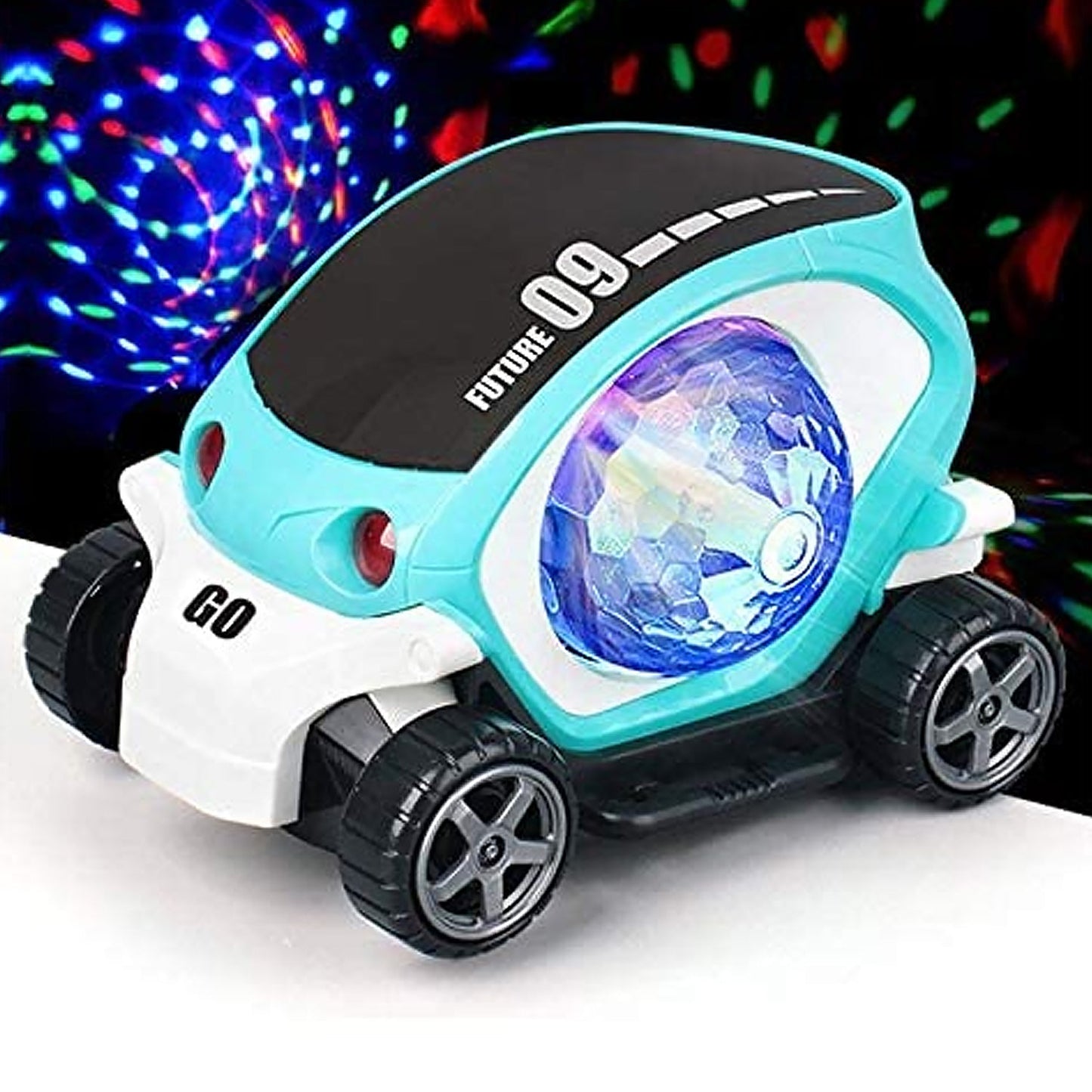 Plastic 360 Degree Rotating Stunt Car Toy for Kids - Bump and Go Action with 4D Lights and Music, Plastic Mini Car with Disco Ball (1 Pc / Battery Not Included) - Discount Karo