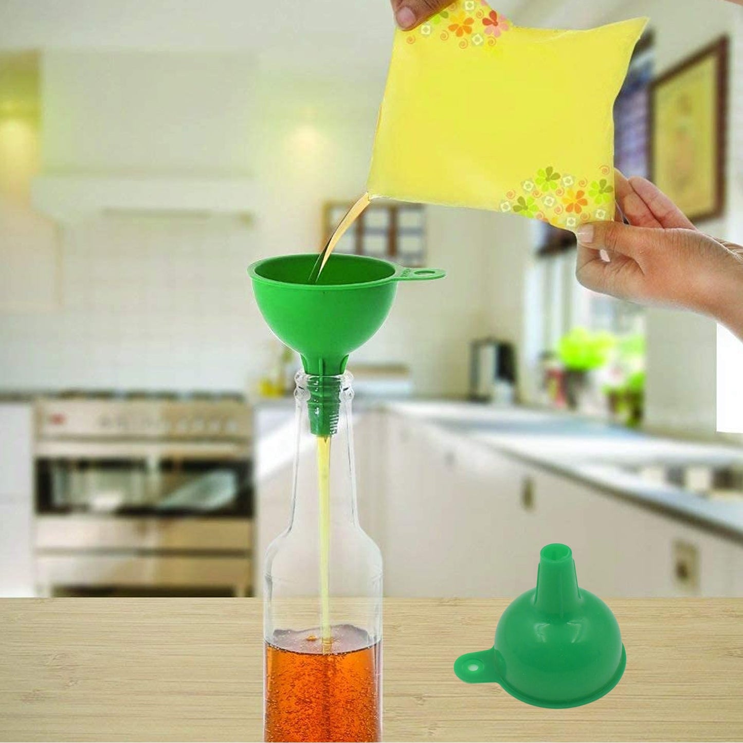 Silicone Funnel For Pouring Oil, Sauce, Water, Juice And Small Food-Grains (1 Pc Green) - Discount Karo