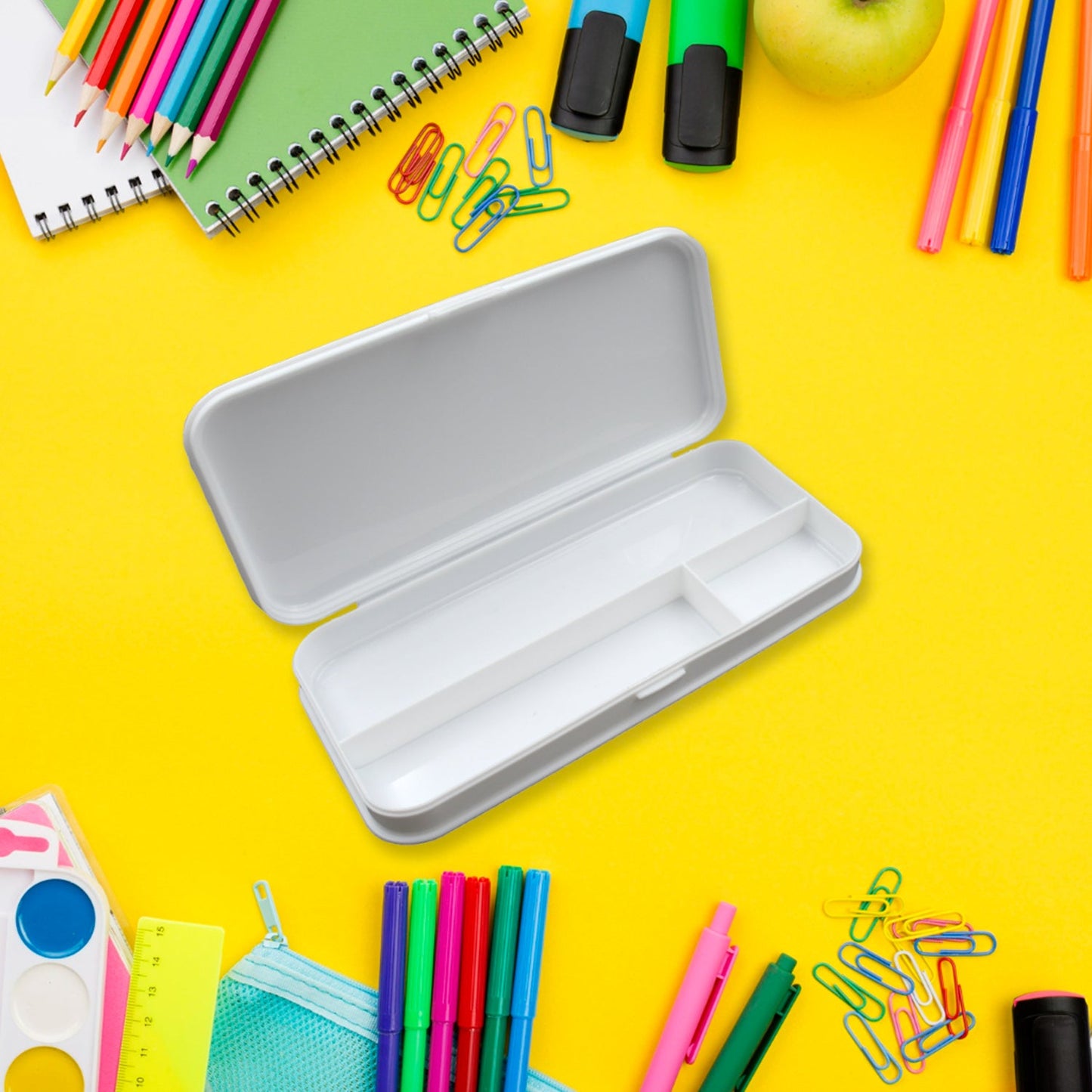 Multipurpose White Compass Pencil Box | 3-Compartment School Case | Ideal Birthday Gift for Kids - Discount Karo