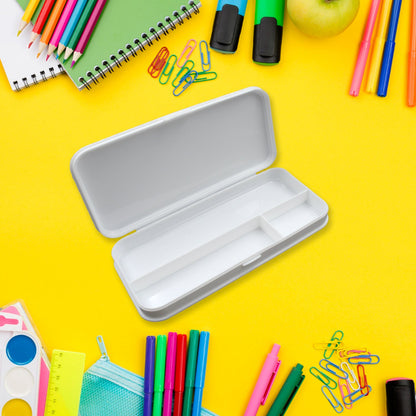 Multipurpose White Compass Pencil Box | 3-Compartment School Case | Ideal Birthday Gift for Kids - Discount Karo