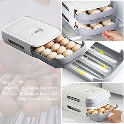 Egg Storage Box Plastic Egg Drawer Fridge Egg Organizer Egg Keeper Refrigerator Egg Drawer Plastic Egg Carton Covered Egg Holder Pantry Egg Bin Household Egg Tray (1 Pc) - Discount Karo