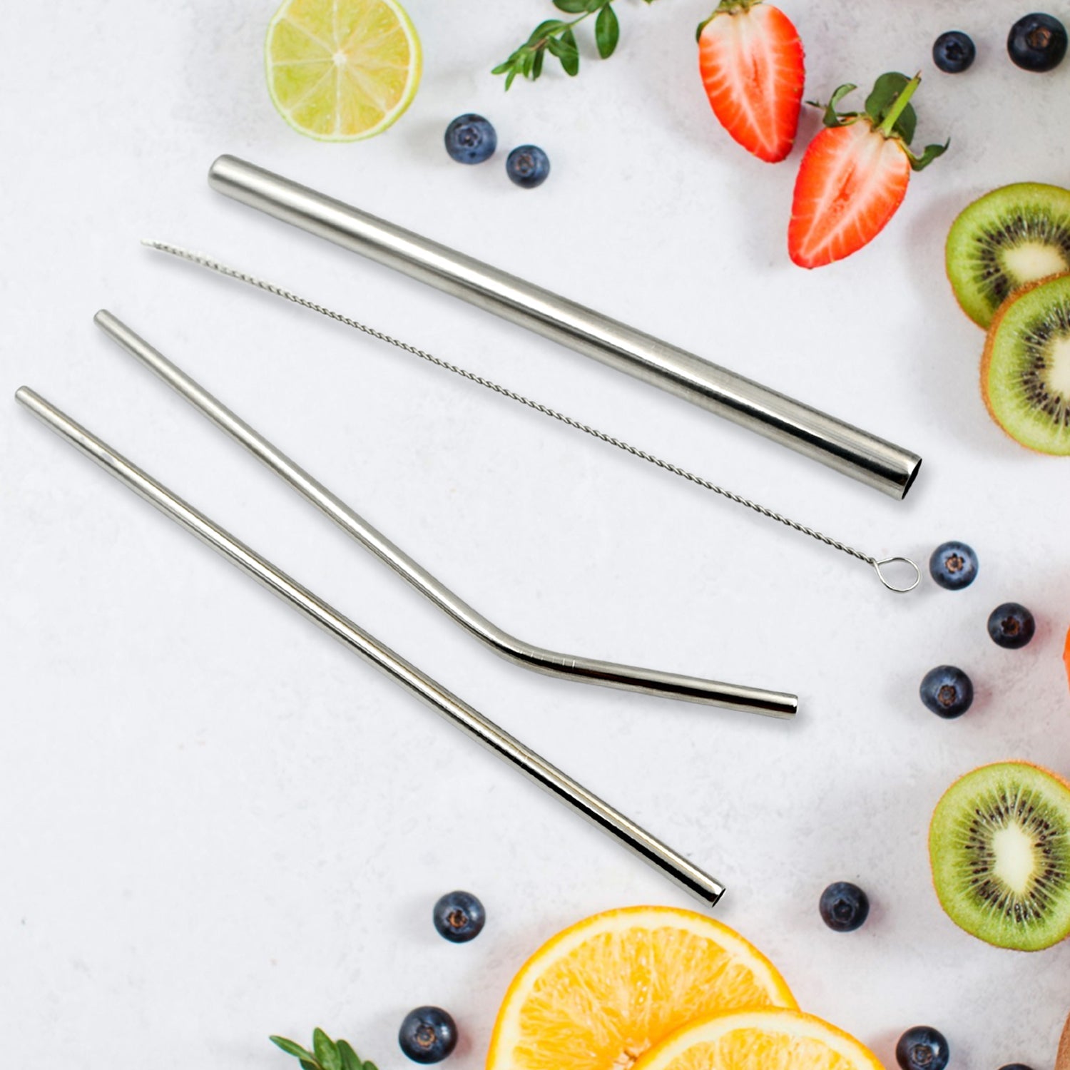 Reusable Stainless Steel Straws with Travel Case Cleaning Brush Eco Friendly Extra Long Metal Straws Drinking Set of 4 (2 Straight straws, 1 Bent straws, 1 Brush) - Discount Karo