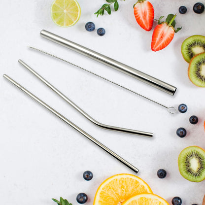 Reusable Stainless Steel Straws with Travel Case Cleaning Brush Eco Friendly Extra Long Metal Straws Drinking Set of 4 (2 Straight straws, 1 Bent straws, 1 Brush) - Discount Karo