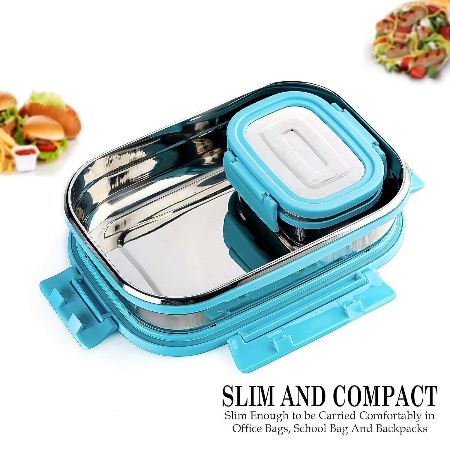 Premium Stainless Steel Lunch Box for Kid, 2 Containers Lunch Box, Perfect Size Meal Lunch Box Set for Office, School and Travelling Tiffin Box  (1000 ML+ 200 ML Approx) - Discount Karo