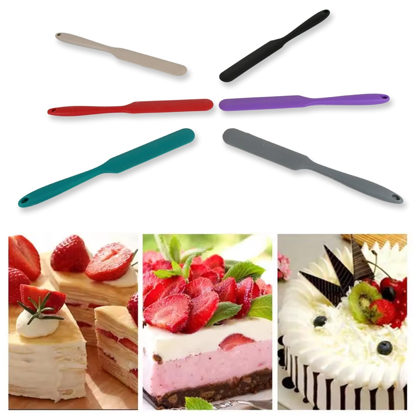 Dough Scraper Silicone Cake Spatula Non-Stick Butter Scraper Cake Mixer Ice Cream Scraper Kitchen Pastry Baking Supplies Spatula Silicone (6 Pcs Set / 25 CM) - Discount Karo