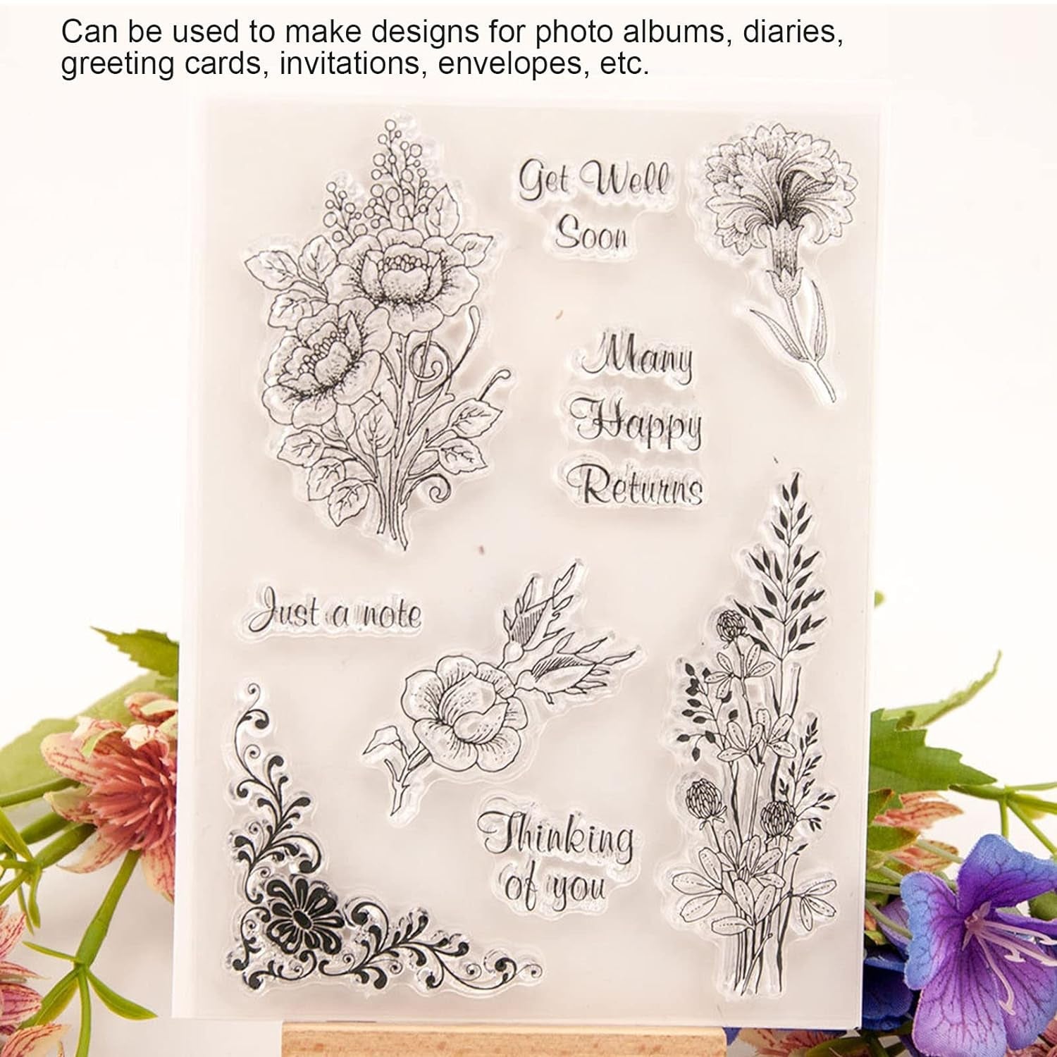 Reusable Rubber Stamp, TPR Stamp DIY Accessories Good Stamping Effect DIY Transparent Stamp Stick Repeatedly for Envelope for Diary for Invitation Letter, Photo Album Decoration for Paper Crafts (Mix Design / 1 Set) - Discount Karo