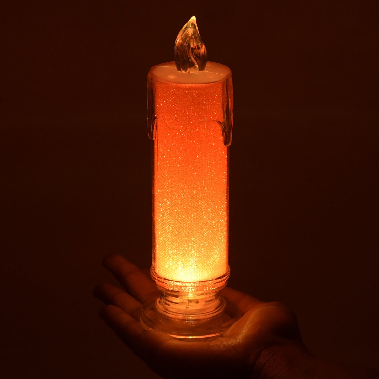 Red LED Flameless Candles Battery Operated Pillar Candles Flickering Realistic Decorative Lamp Votive Transparent Flameless Ornament Tea Party Decorations for Hotel, Scene,Home Decor, Restaurant, Diwali Decoration Candle Crystal Lamp (1 Pc)