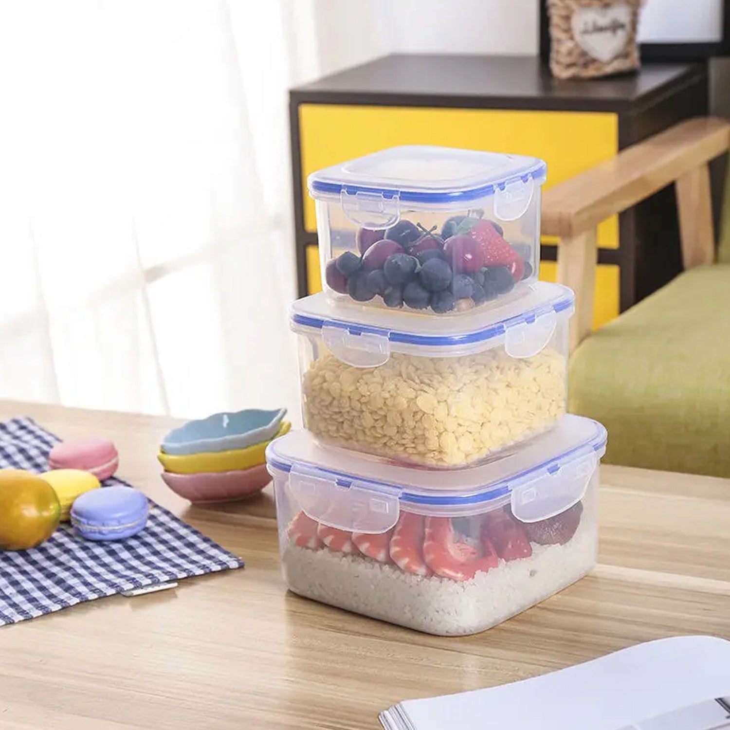 Kitchen Storage Container Set with Food Grade Plastic and Air Seal Lock Lid for Storage of Grocery, Spices, Dry fruits Use For Home, Office, Restaurant, Canteens (3 Piece Set) - Discount Karo