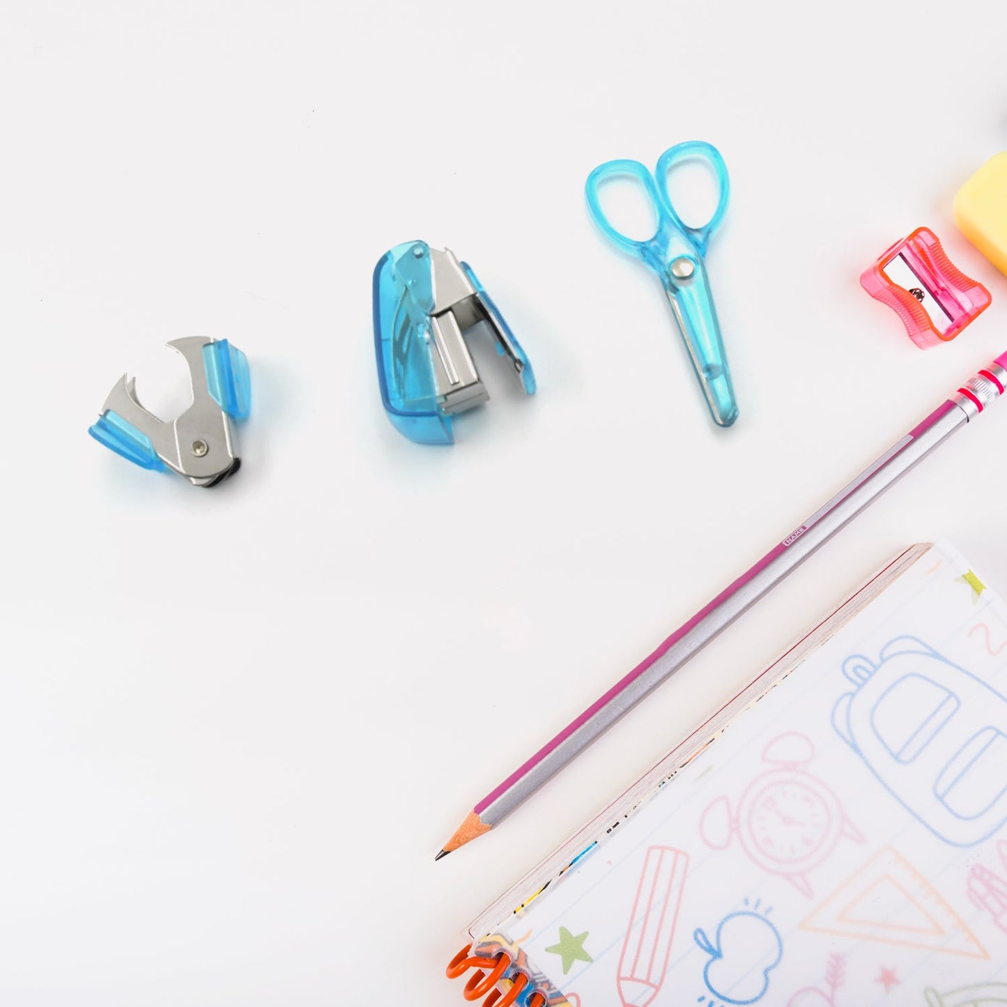 Mini Office Stationery Set -  Stapler, Scissors, Paper Clips, Tape Dispenser, Transparent Tape, And Staples - Discount Karo