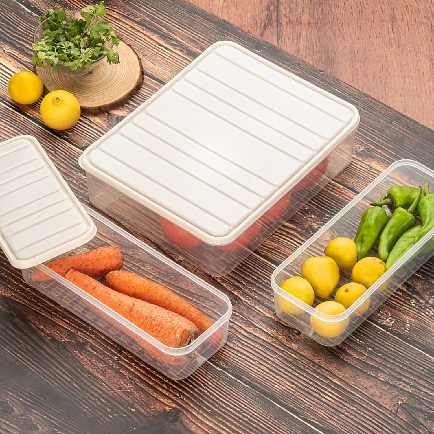 Plastic Food Storage Container for Fridge, fridge storage boxes with Lid Stackable Fridge Storage Containers freeze organizer items and storage, vegetable storage box for fridge, (3 Pcs set) - Discount Karo