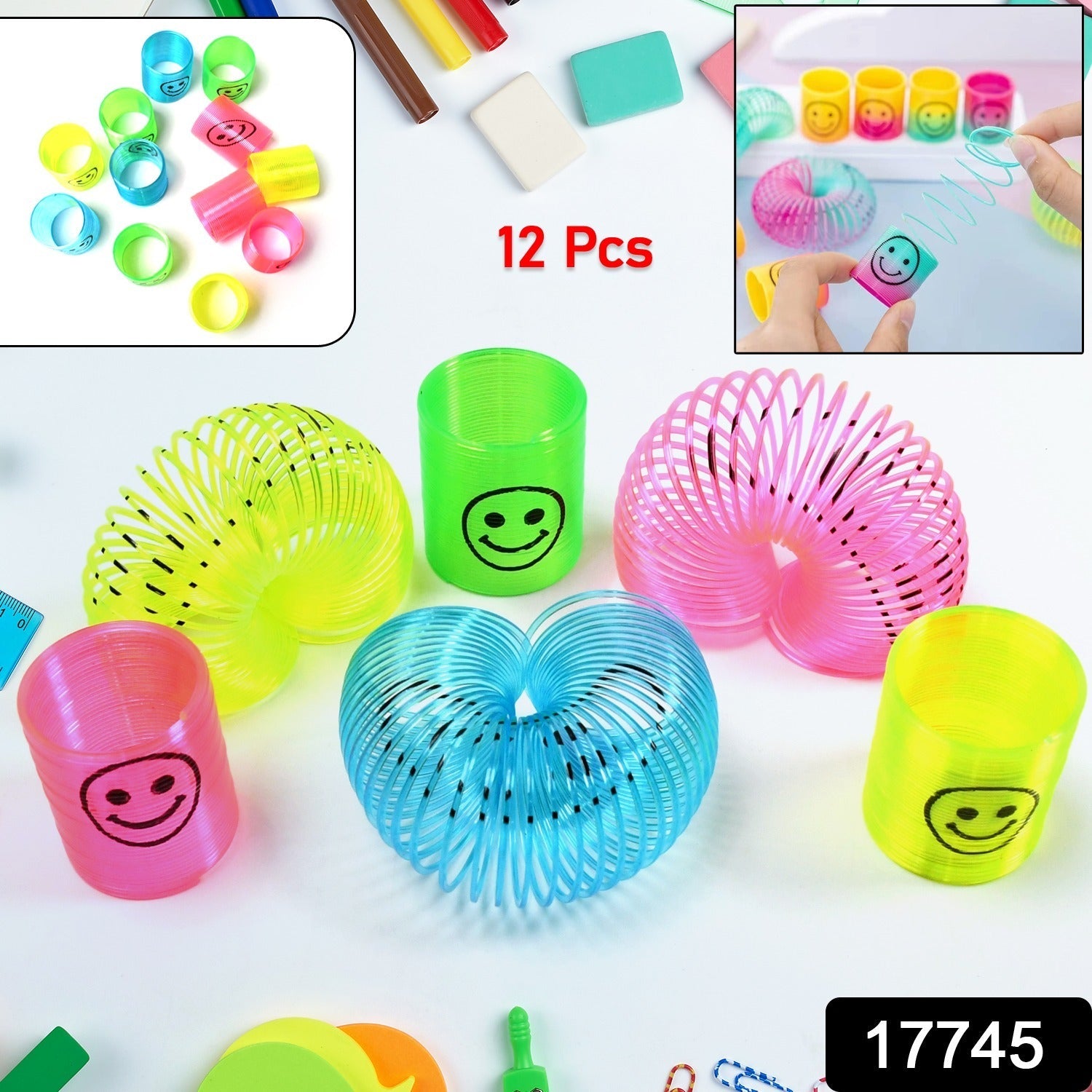 Multicolor Magic Smiley Spring, Spring Toys, Slinky, Slinky Spring Toy, Toy for Kids for Birthdays, Compact and Portable Easy to Carry (12 Pcs Set) - Discount Karo