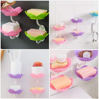 Dabble Layer Flower Self Draining Soap Dish Holder, Bathroom Shower Soap Holder Dish Storage Plate Tray for Bathroom, Kitchen, Bathtub