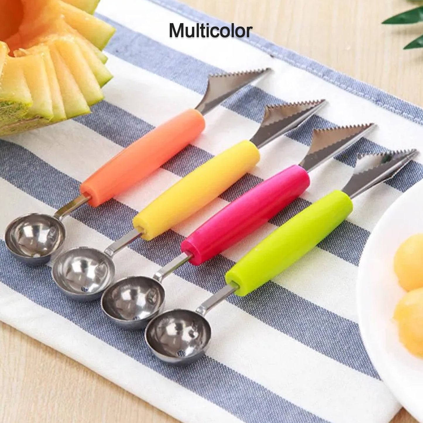 7031 Multifunctional Stainless Steel Fruit, Vegetable Pattern Carving Knife Peeler Corer Spherical Dig Ball Scoop, Garnishing Dig Ball Spoon Kit. 