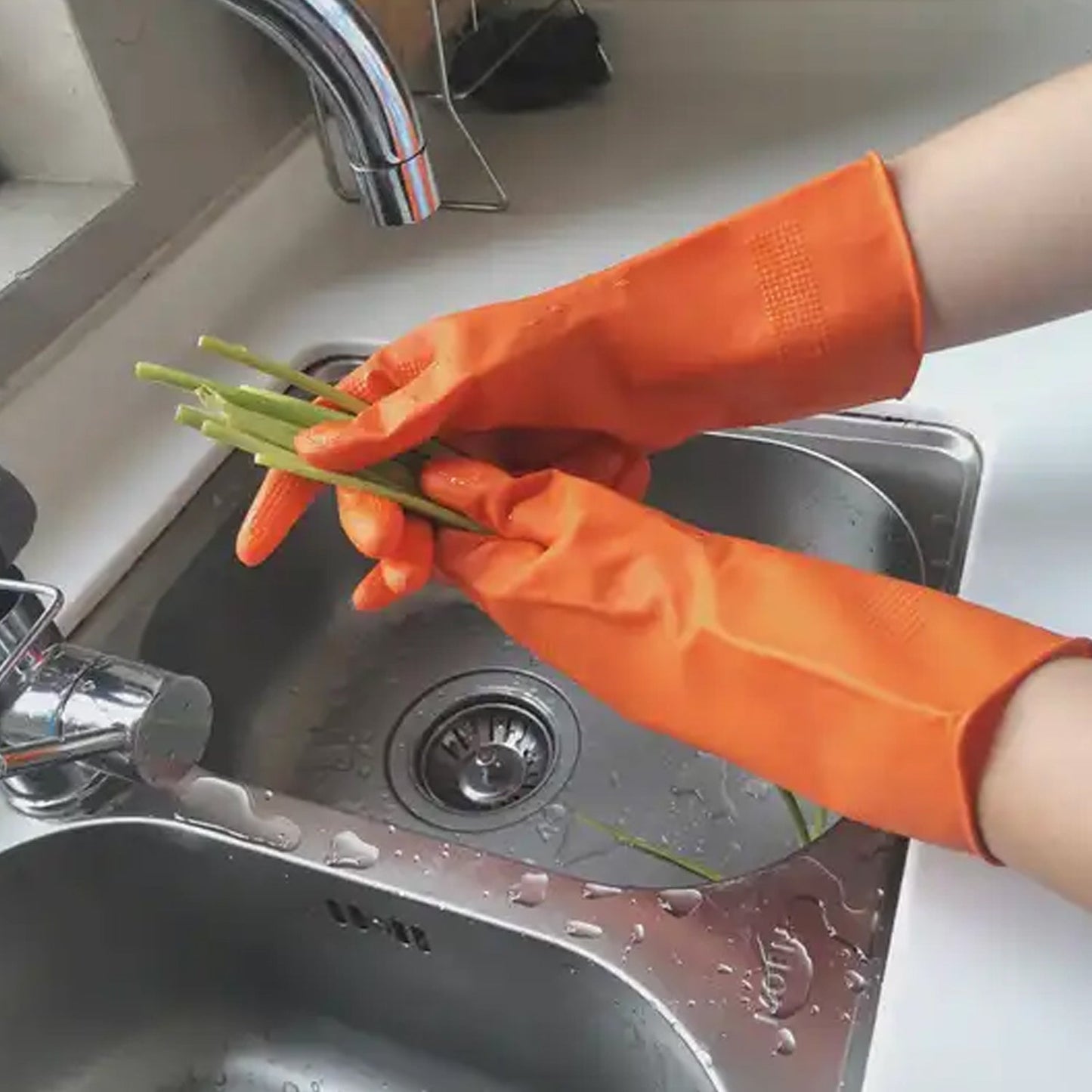 Multipurpose Rubber Reusable Cleaning Gloves, Reusable Rubber Hand Gloves I Latex Safety Gloves I for Washing I Cleaning Kitchen I Gardening I Sanitation I Wet and Dry Use Orange Gloves (1 Pair 40 Gm) - Discount Karo