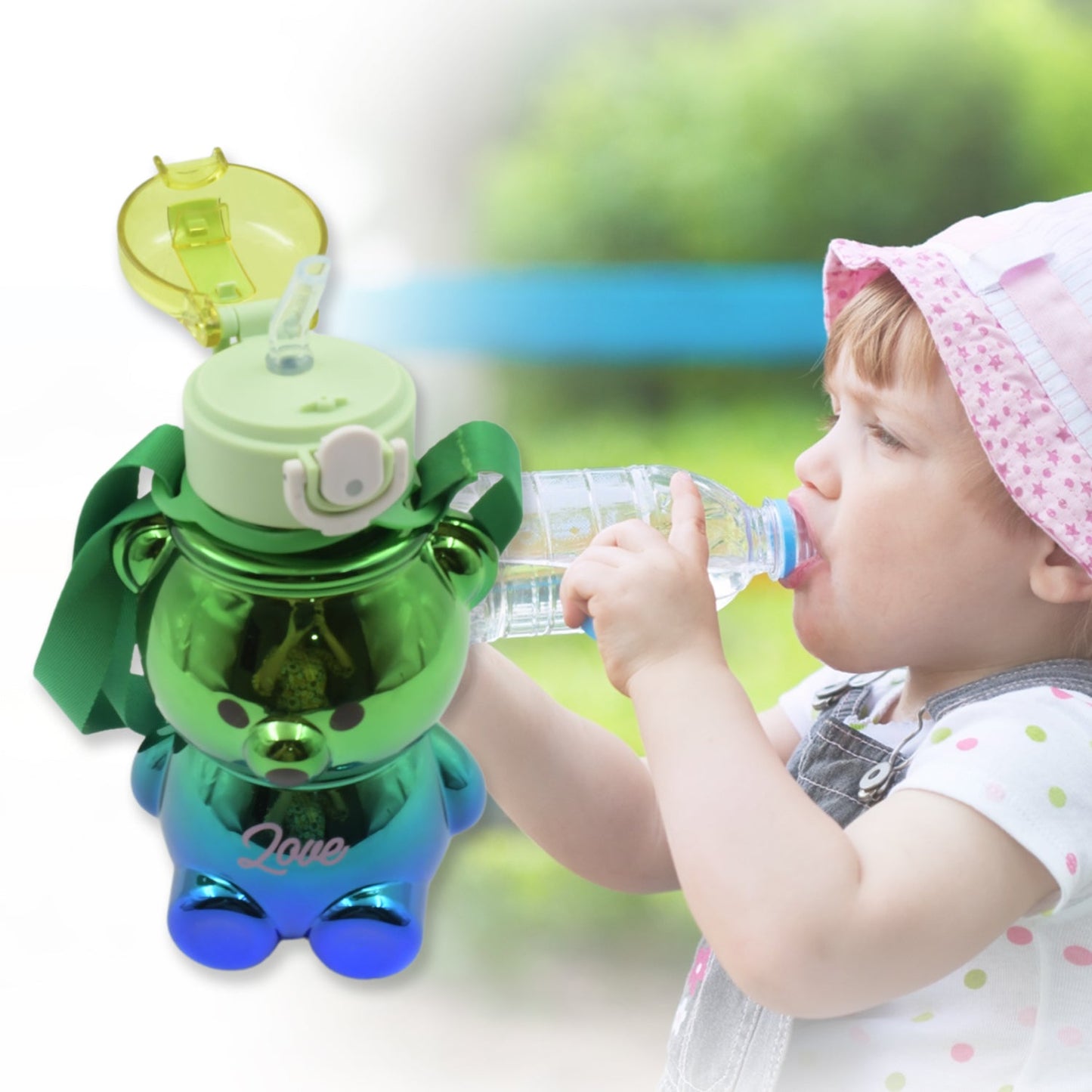 Cute Plastic Water Bottle, with adjustable shoulder strap and stickers, portable drinking cup Water Bottle For Kids | Water Bottle | Return Gift For Kids | Water Bottle With Straw | School Water Bottle (1 Pc) - Discount Karo