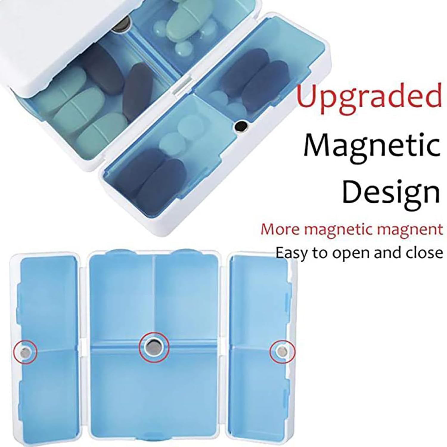 Magnetic Pill Organizer, 7 Compartments Portable Pill Case Travel Pill Organizer, Folding Design Pill Box for Purse Pocket to Hold Vitamins, Cod Liver Oil, Supplements, Medicine Box (1 Pc) - Discount Karo