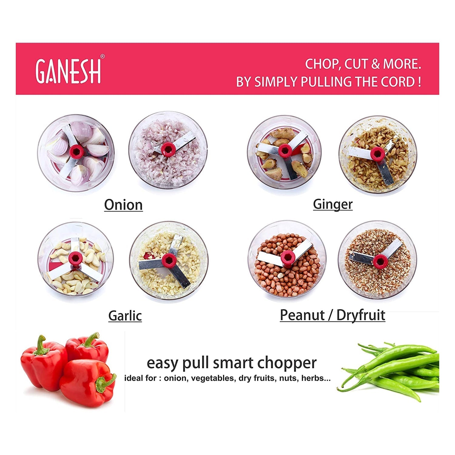 Ganesh Chopper Vegetable Cutter, Red (650 ml) - Discount Karo