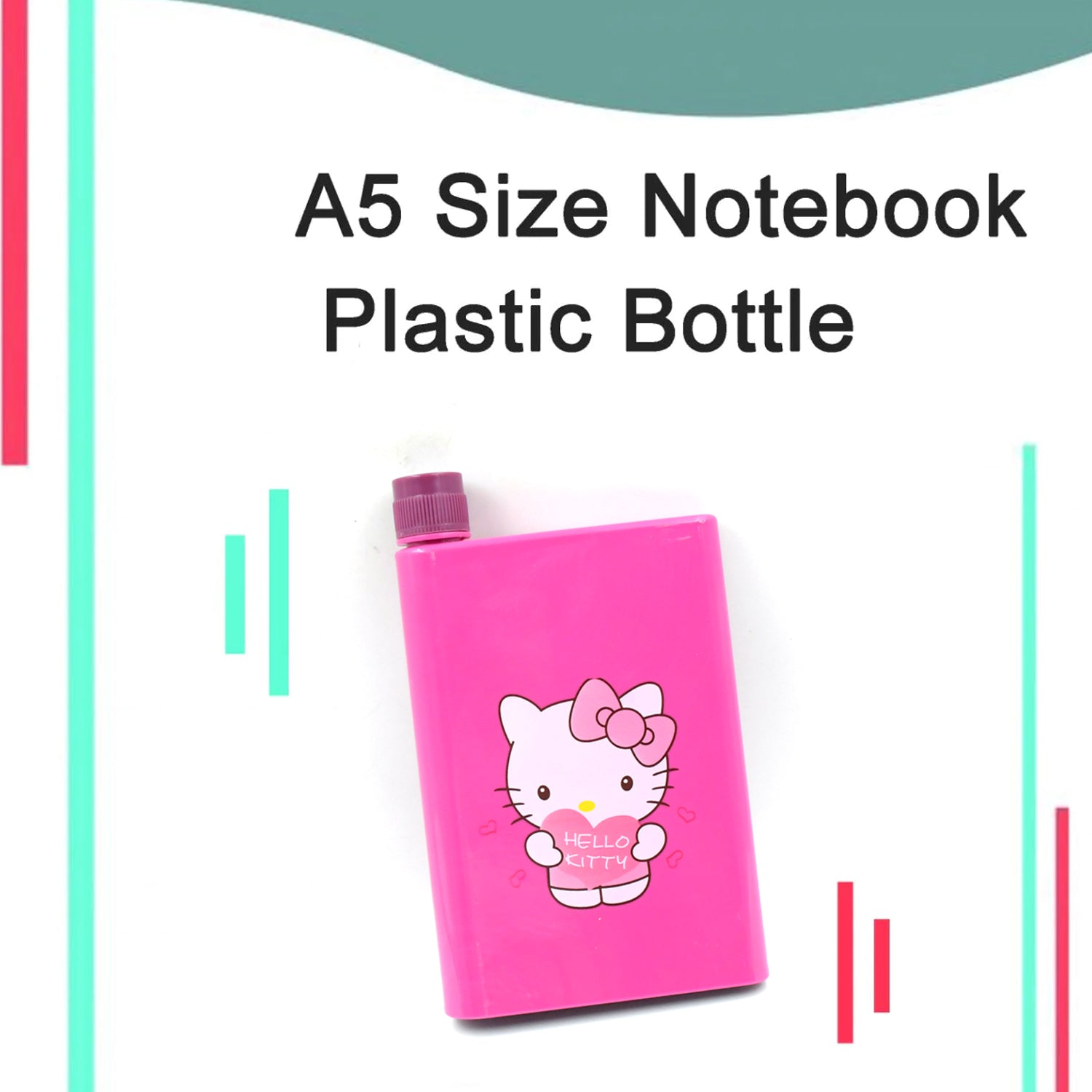 Kitchen Storage A5 size Flat Portable NoteBook Shape Water Bottle With a Cartoon Character Design-Hello Kitty - For School Outdoors and Sports Return Gift/Birthday Gift (1 Pc 420ML) - Discount Karo