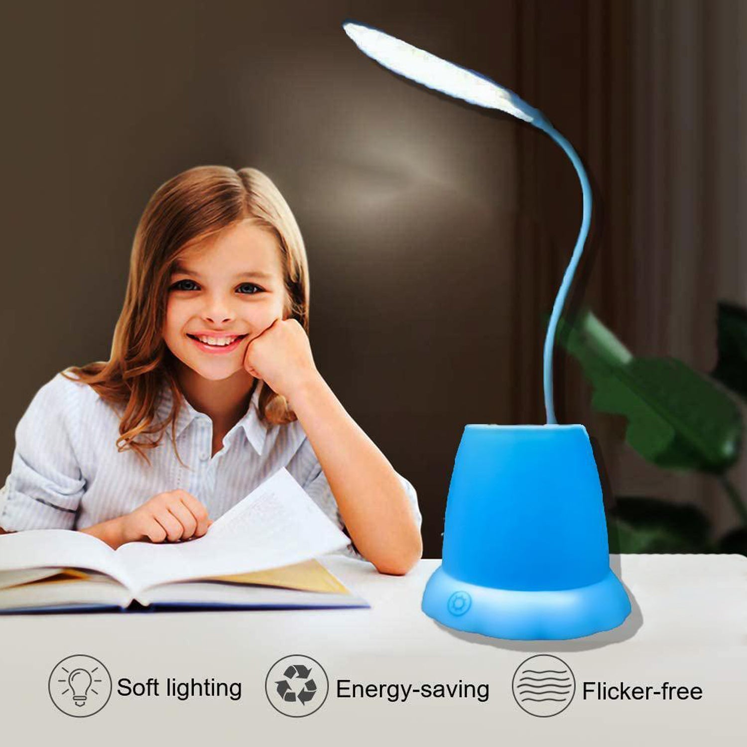 1256 Desk Lamp with Pen Holder Table Lamp with Pencil Stand for Home Office 