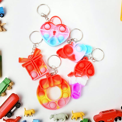 Compact Silicone Pop it Keychain Toy - Birthday Return Gift of Kids - Portable Bubble Popping Fun Stress Relief Fidget Toy (mix design | 1 Pc) - Discount Karo