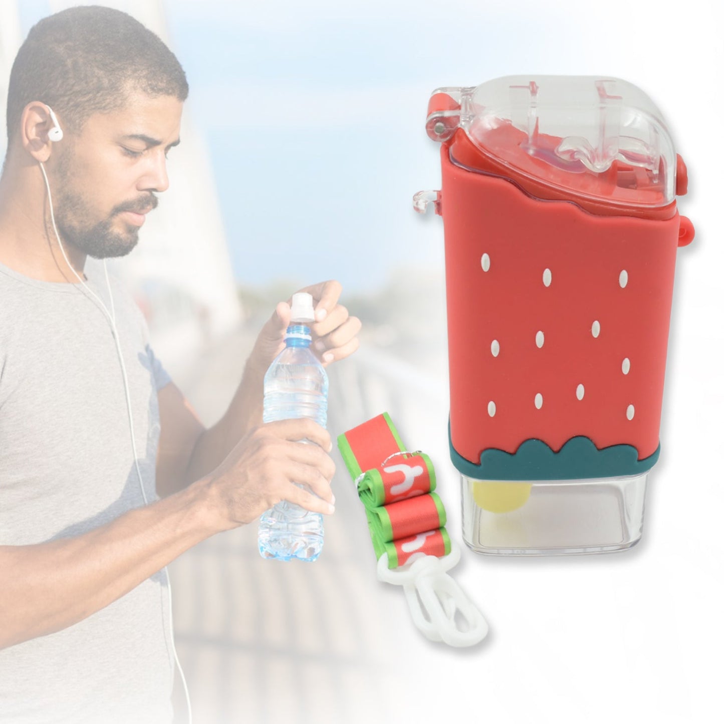 Portable Cute Water Bottle for Kids, Unique Ice Cream Shape water cup, Popsicle Shaped Plastic Kettle with Straw, Adjustable Shoulder Strap, BPA free, Leakproof (300 ML) - Discount Karo