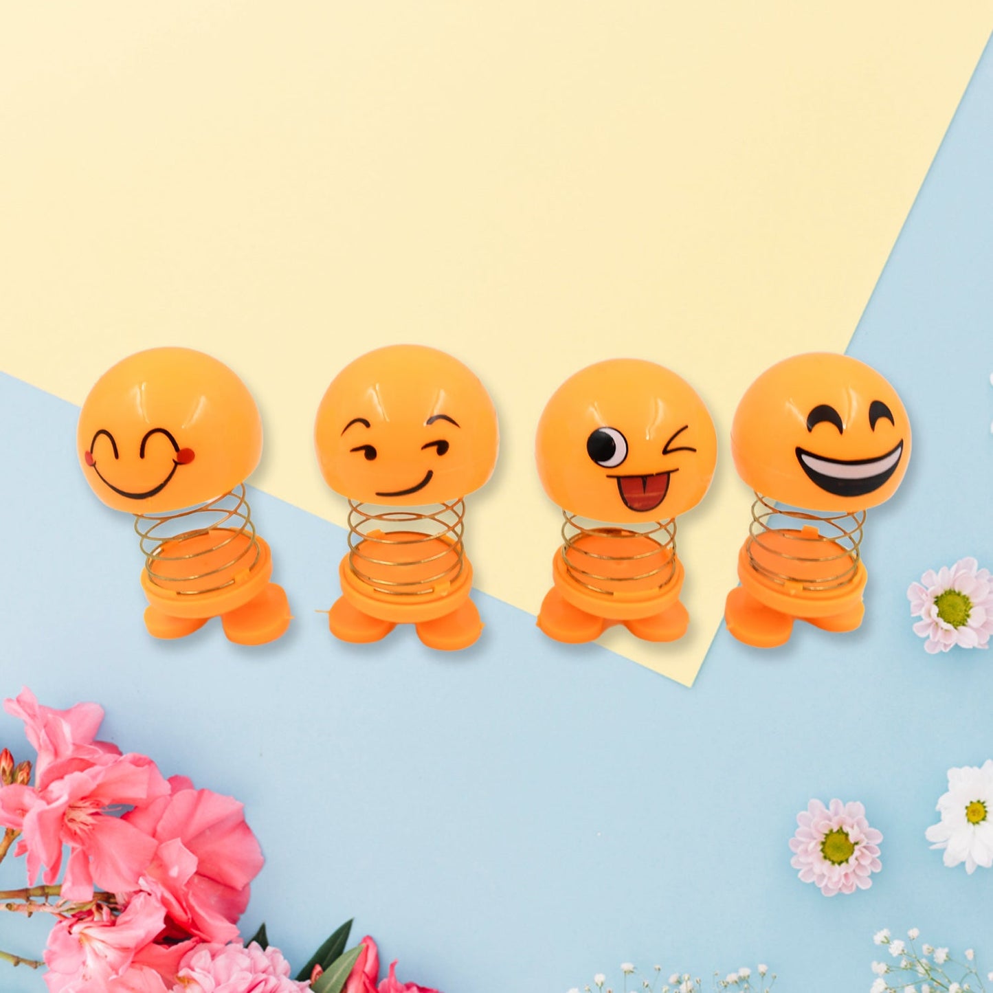 Cute Emoji Bobble-Head Funny Smiley Face Emoticon Figure Spring Dolls Bounce Toys for Car Interior Dashboard Accessories Desktop Decoration / Kids Toys (Pack of 8) - Discount Karo