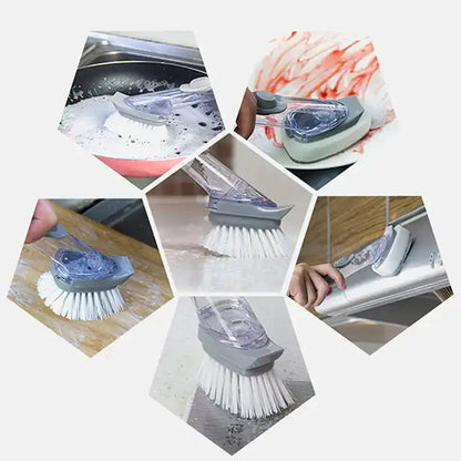 Home & Kitchen Cleaning Brushes, Scrubber, Soap Dispenser Scrub Brush for Pans Pots and Bathtub Sink (2 In 1) - Discount Karo