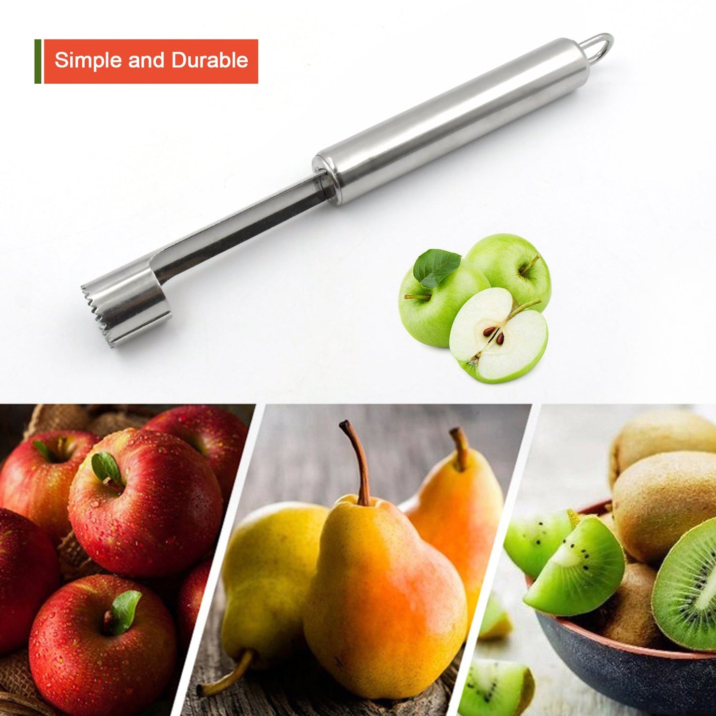 Fruit Core Stainless Steel Set, Core Remover for Apple and Pear, Kitchen Prep Tool Fruit Core Remover Tool with Soft Handle, Apple Corer Stainless Steel, Kitchen Gadget Dishwasher Safe - Discount Karo