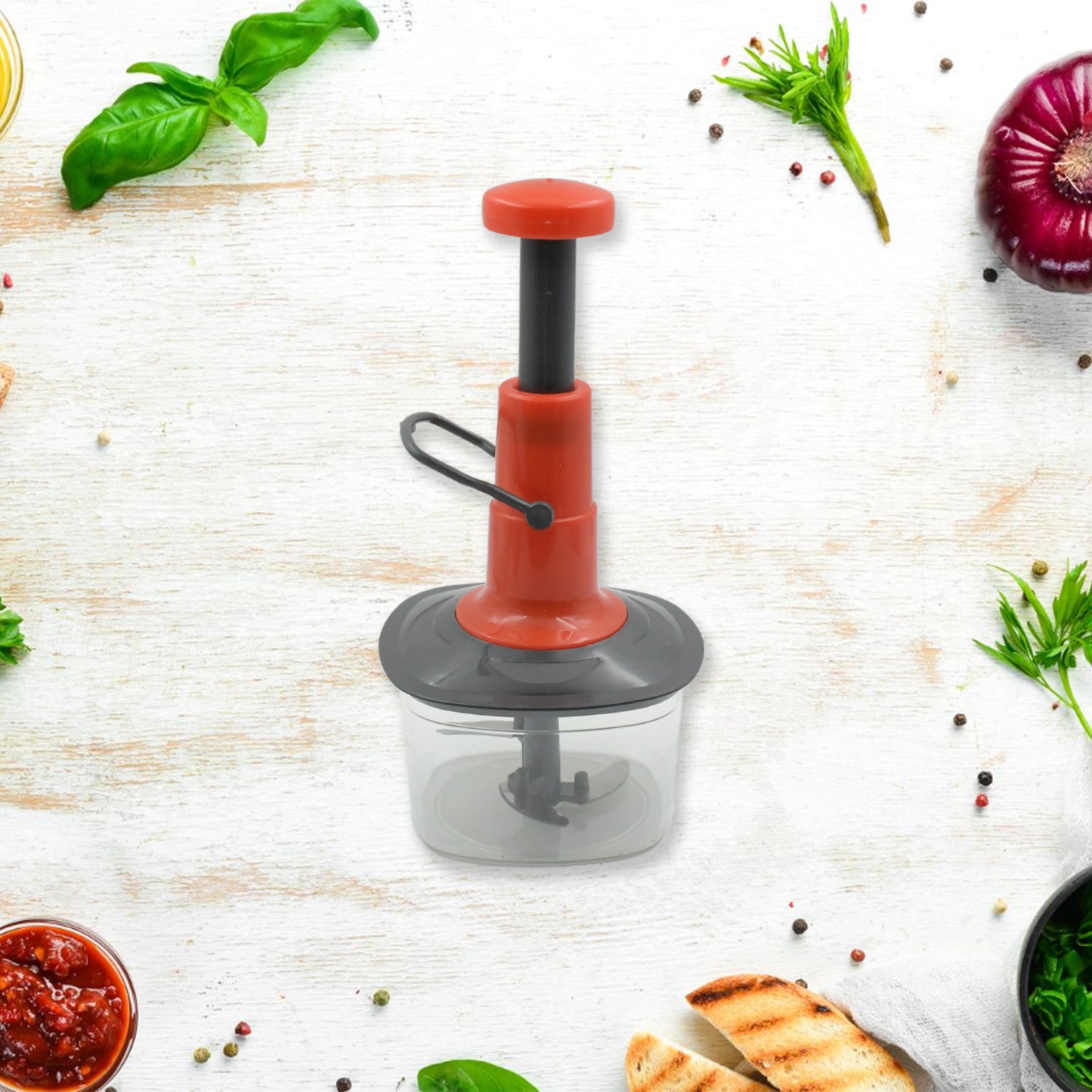 Manual Food Chopper (650ml): 3 Stainless Steel Blades, Locking System, Anti-Slip Base - Discount Karo