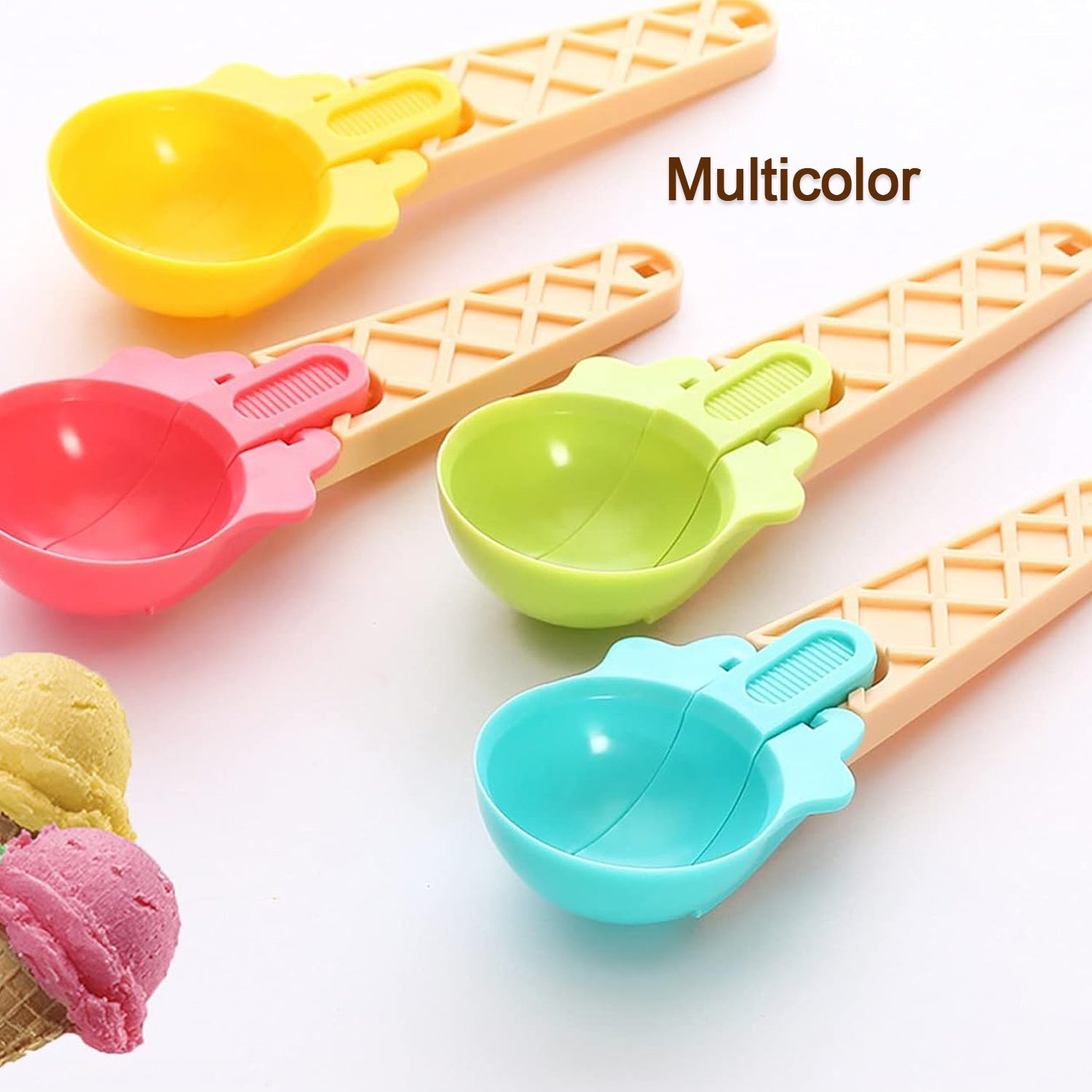 Ice Cream Spoons 2pcs Plastic Water Melon Scoopers with Trigger Dipper and Adults for Summer Party Ice Cream Scoop, Food Serving Spoon Kitchen Tools Ice Cream Digging Spoon Household Spoons Cupcake Spoons Aps Fruit Ball Player (2 Pc) - Discount Karo