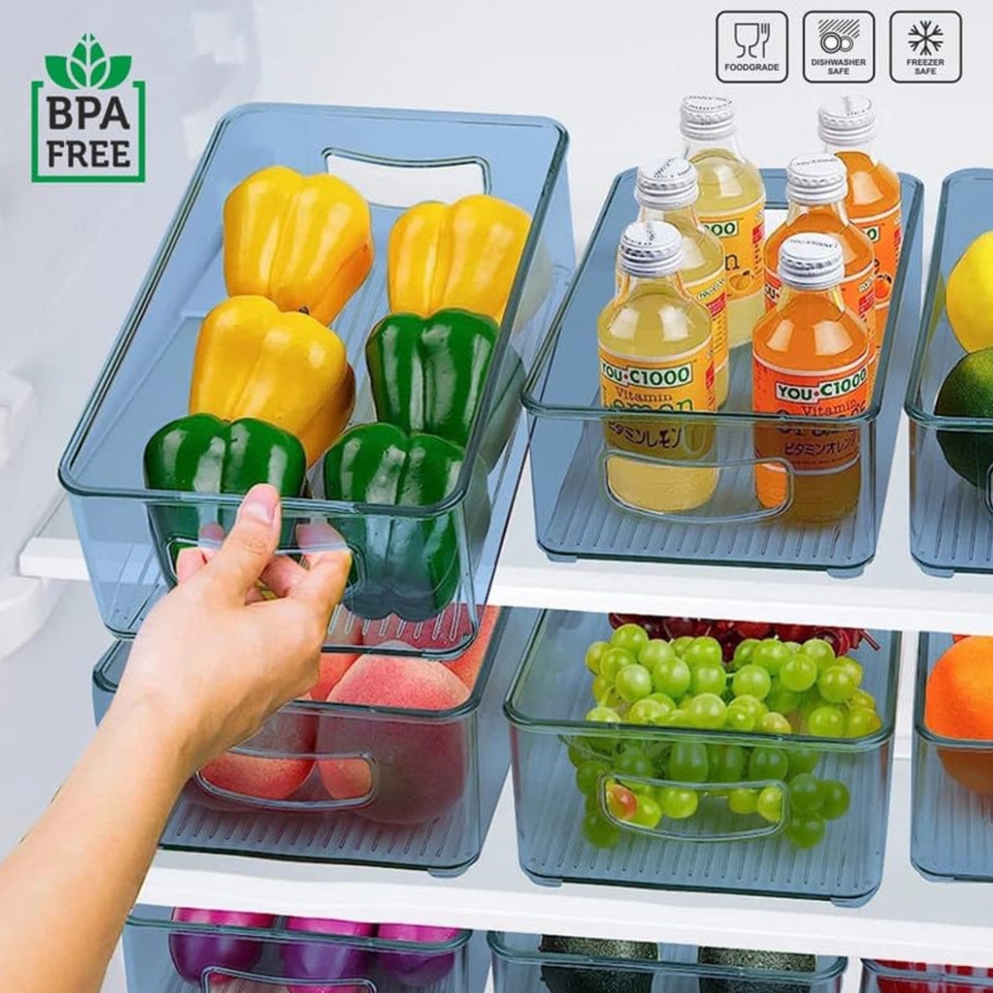 Plastic Refrigerator Organizer Bins, Set Of 2 Stackable Fridge Organizers with Handle, Clear Organizing Food Fruit Vegetables Pantry Storage Bins for Freezer kitchen Cabinet Organization and Storage (2 Pcs Set Mix Color) - Discount Karo