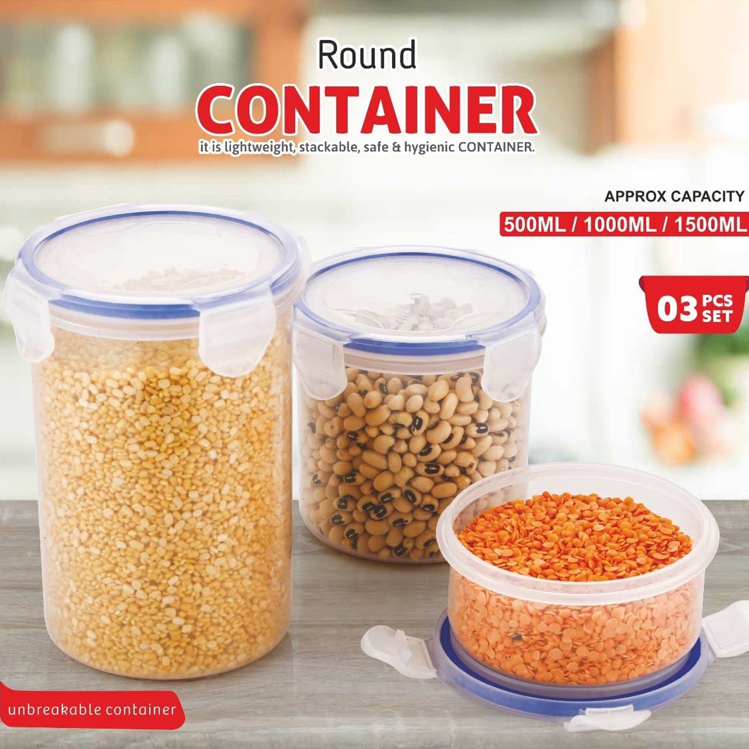 Leakproof & Airtight: 3 Pc Round Food Storage Set (500ml-1500ml) - Discount Karo