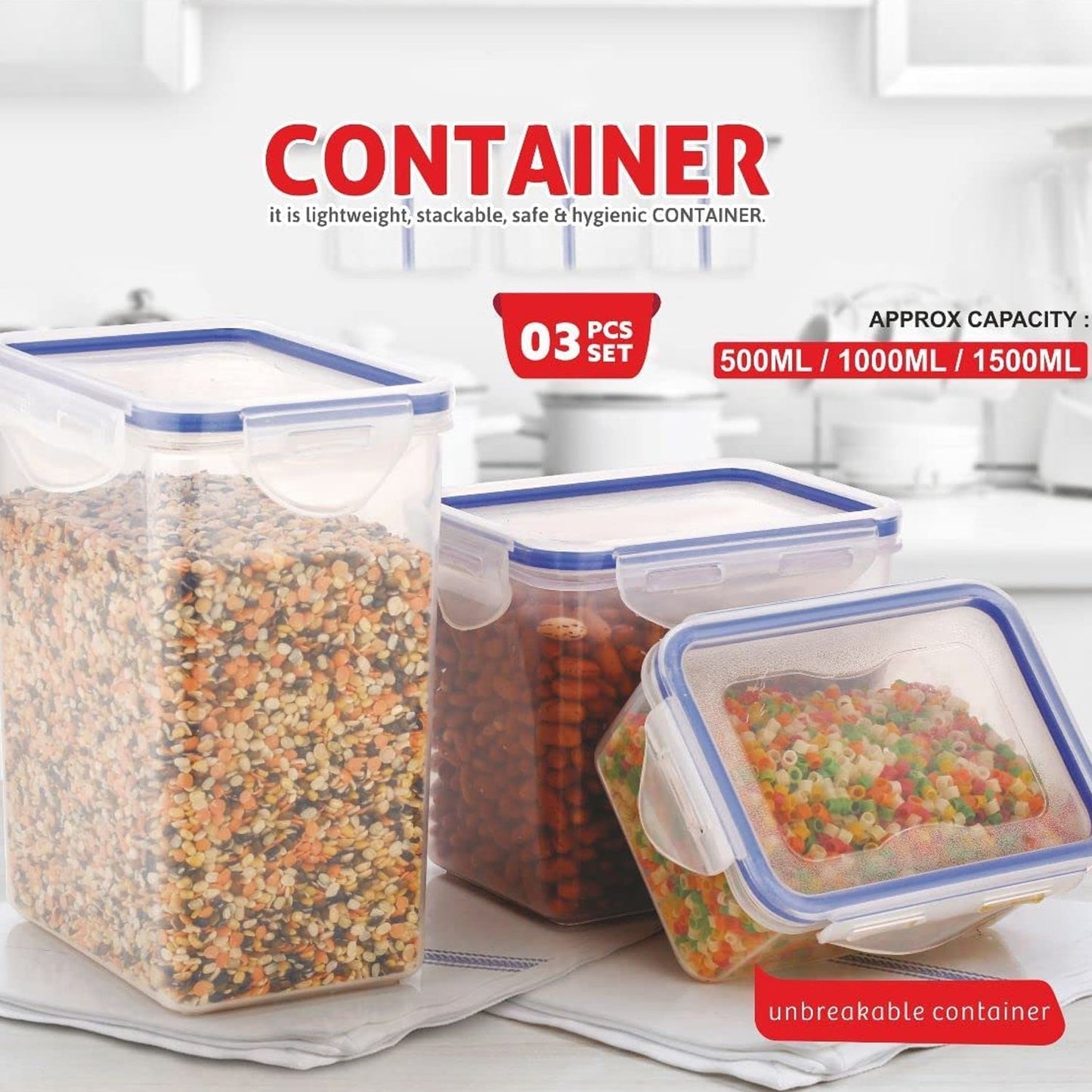 Rectangle Food Storage Containers: Airtight, Leak-Proof Lids (3-Pack, Clear ABS) - Discount Karo