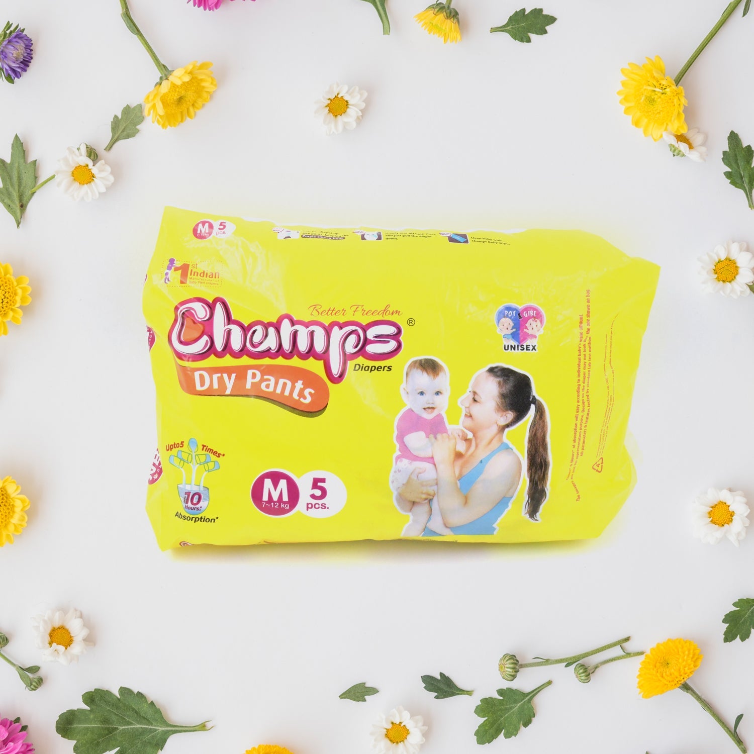 Champs Travel Diapers (Medium, 5 Pcs): Leakproof, Soft & Dry, Baby Diaper Pants - Discount Karo