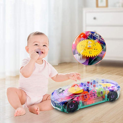 Automatic 360 Degree Rotating Transparent Gear Concept Car with Musical and 3D Flashing Lights Toy for Kids Boys & Girls (Multicolor / Battery Not Included) - Discount Karo