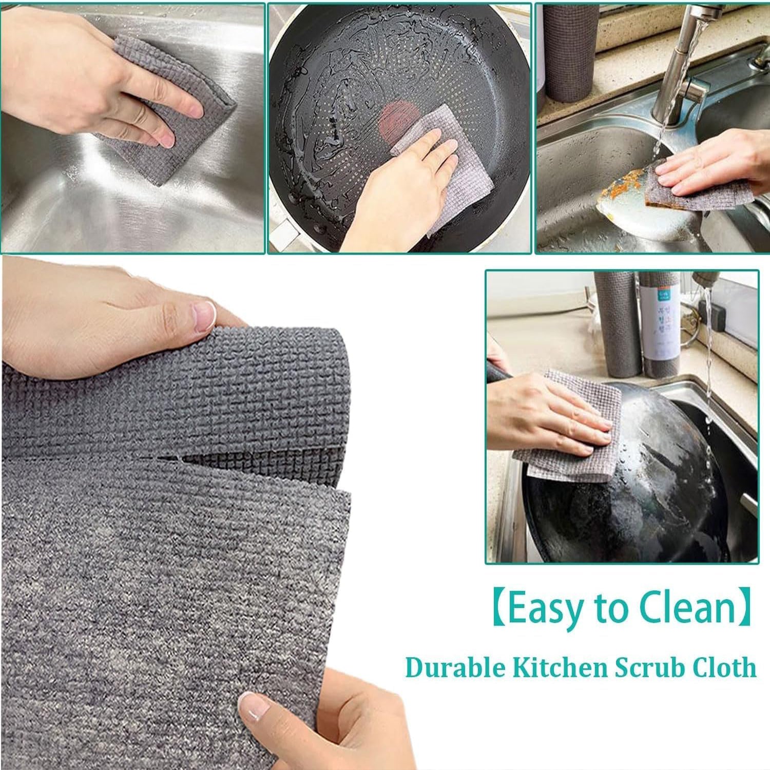 Durable Kitchen Scrub Cloth, Microfiber Cleaning Cloth Roll, Kitchen Wear-Resistant Cloth 20×22cm, Multipurpose Cleaning Cloths for Kitchen (1pc) - Discount Karo