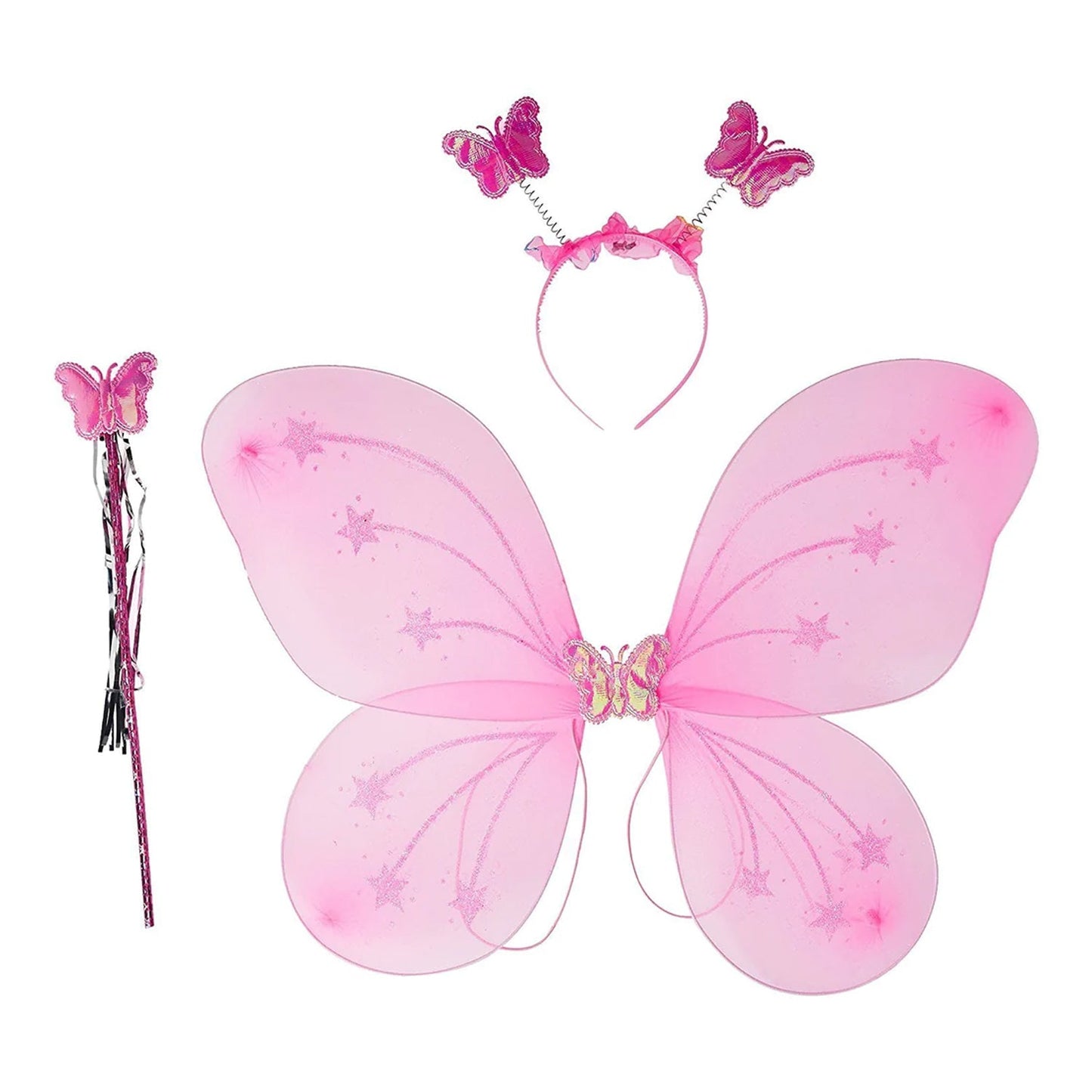 Baby Girl's Fairy Nylon Butterfly Wings Costume Butterfly Fairy Angel Wing| Wand And Hairband Multi- Color For Party (1pc) - Discount Karo