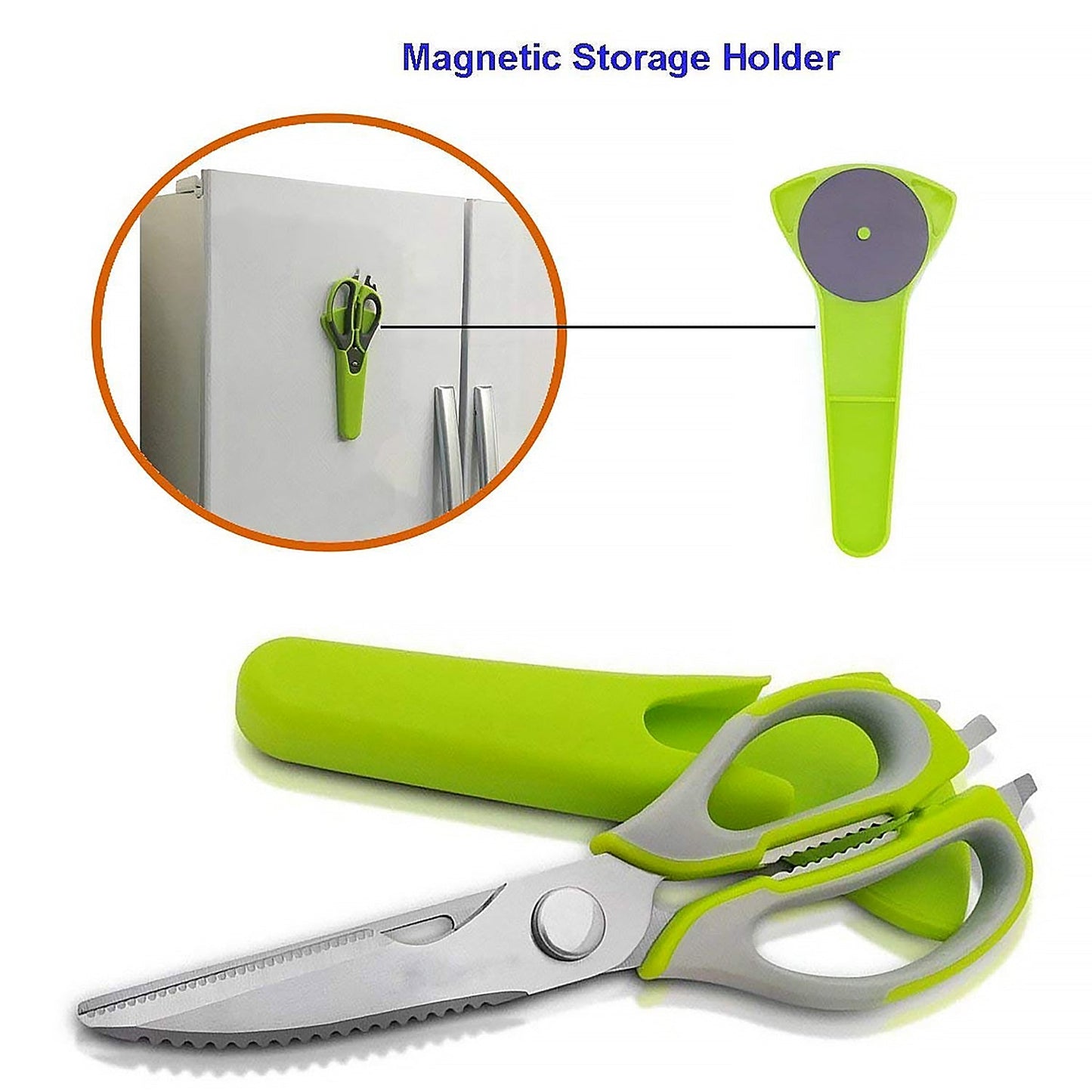 Multi-Purpose Kitchen Shears with Magnetic Holder, Stainless Steel, Red Multifunction Heavy Duty and Kitchen Scissors - Discount Karo