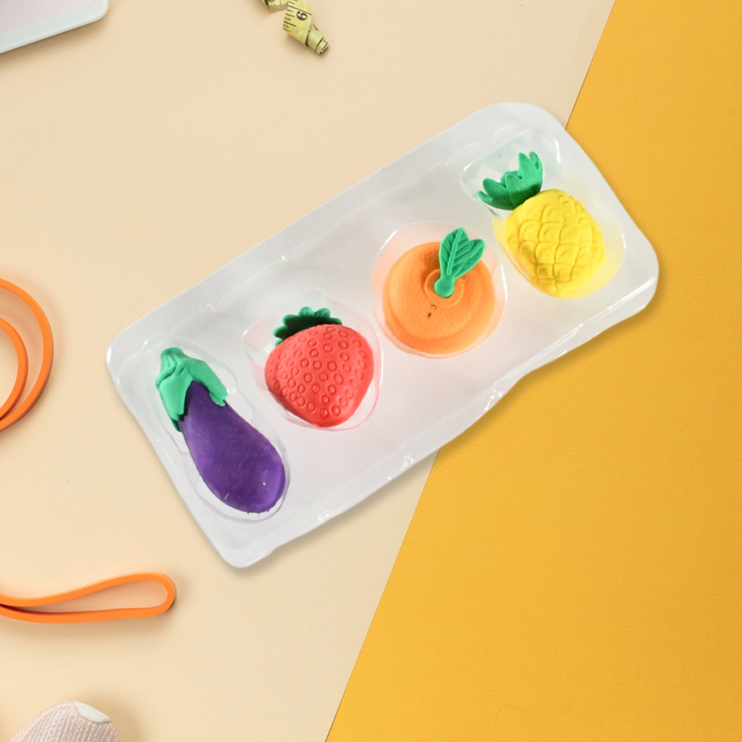 Mini Cute Vegetables and Fruits Erasers or Pencil Rubbers for Kids, 1 Set Fancy & Stylish Colorful Erasers for Children, Eraser Set for Return Gift, Birthday Party, School Prize, 3D Erasers  (4 pc Set) - Discount Karo