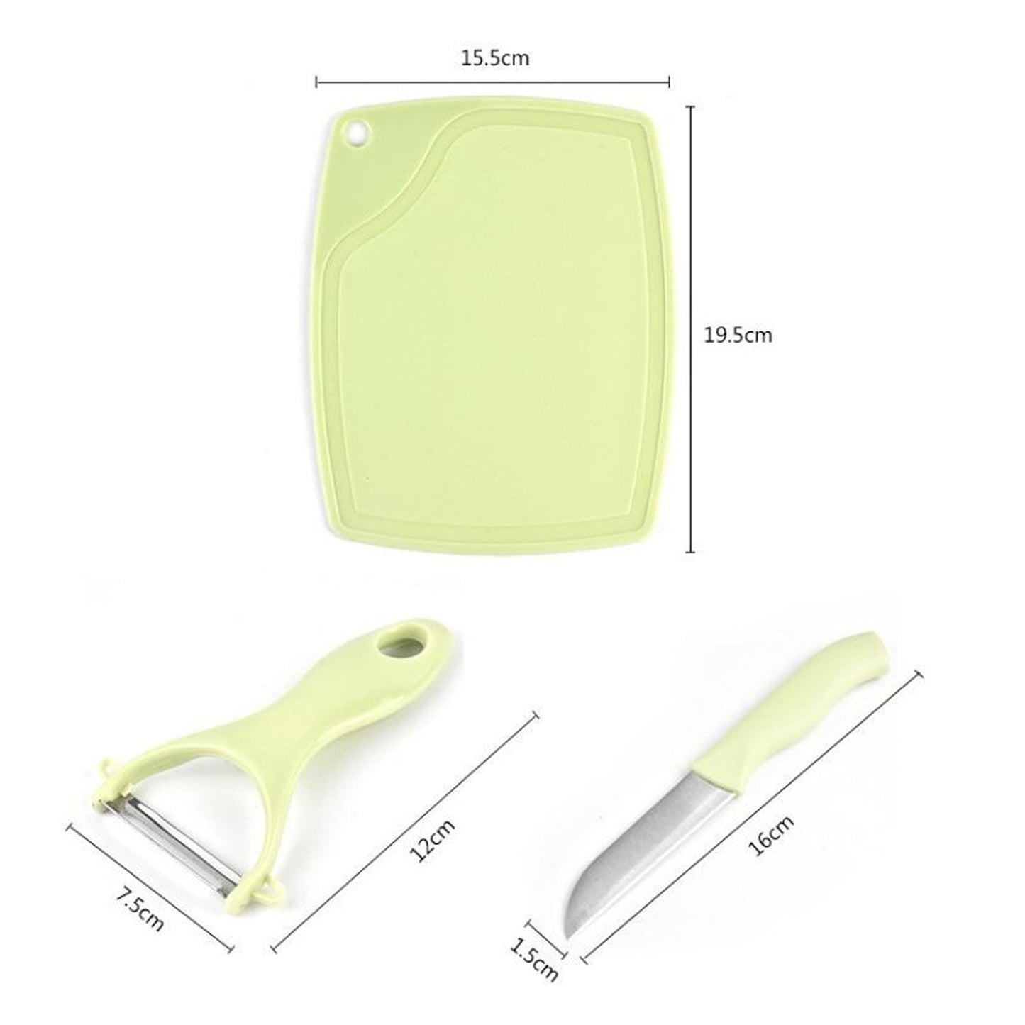 Plastic Kitchen Peeler - Green & Classic Stainless Steel 3-Piece Knife Set Combo - Discount Karo