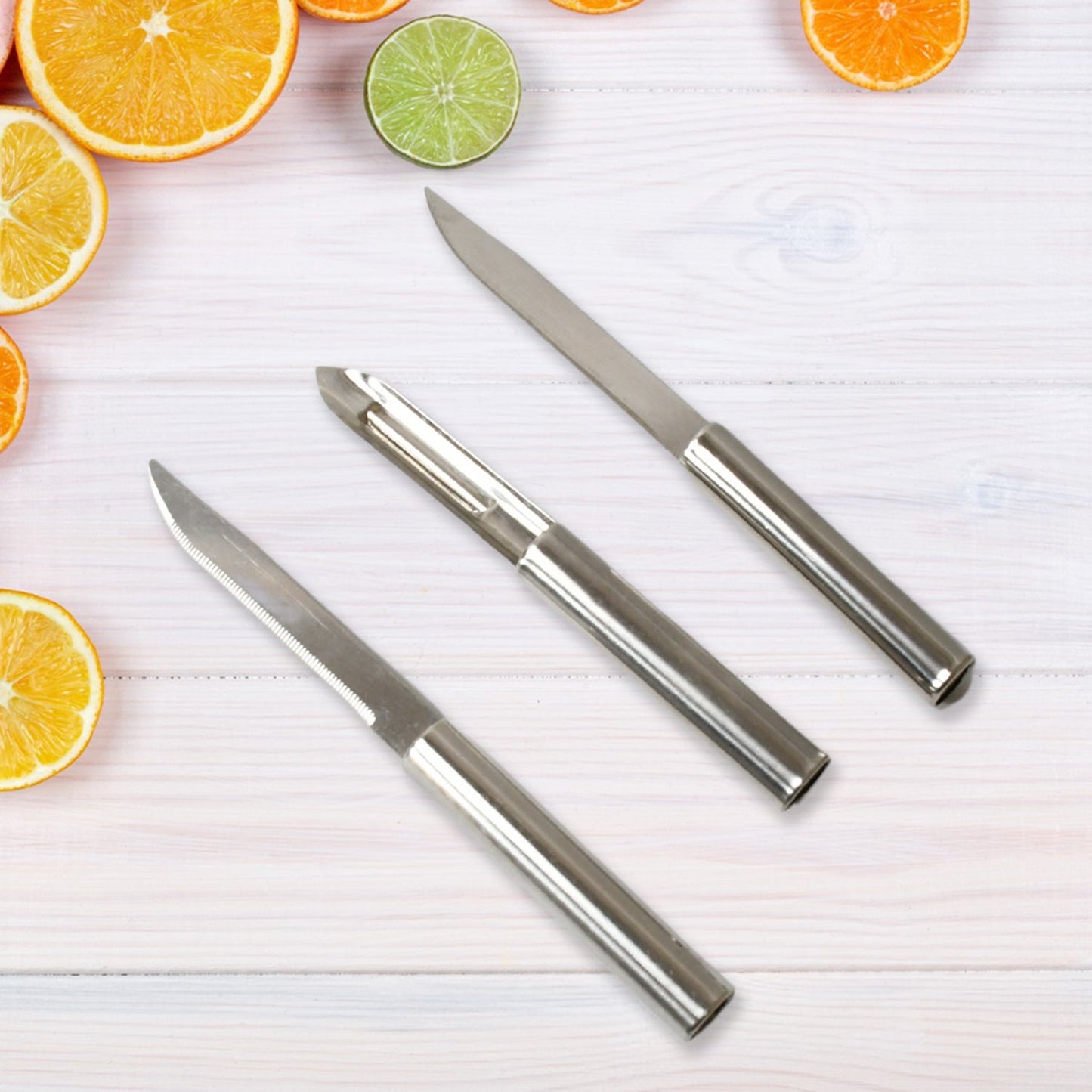 Stainless Steel Multipurpose Sharp Cutting Knife with Non-Slip Handle for Fruit, Meat and Vegetable Chopping (Pack Of 3) - Discount Karo