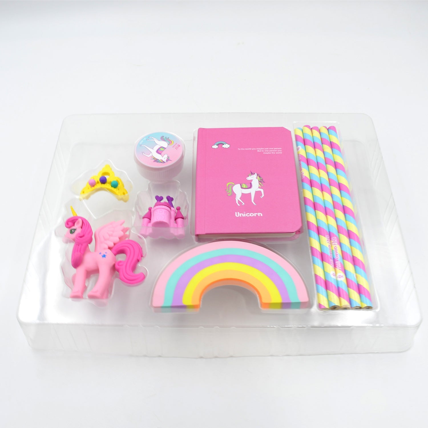 Unicorn Stationery Writing Set - Unicorn Diary, Pencils, Sharpener, Unique Erasers for Girls Ages 4-11 Years Old Birthday Party Return Gift Set for Girls Kids (11 Pc Set) - Discount Karo