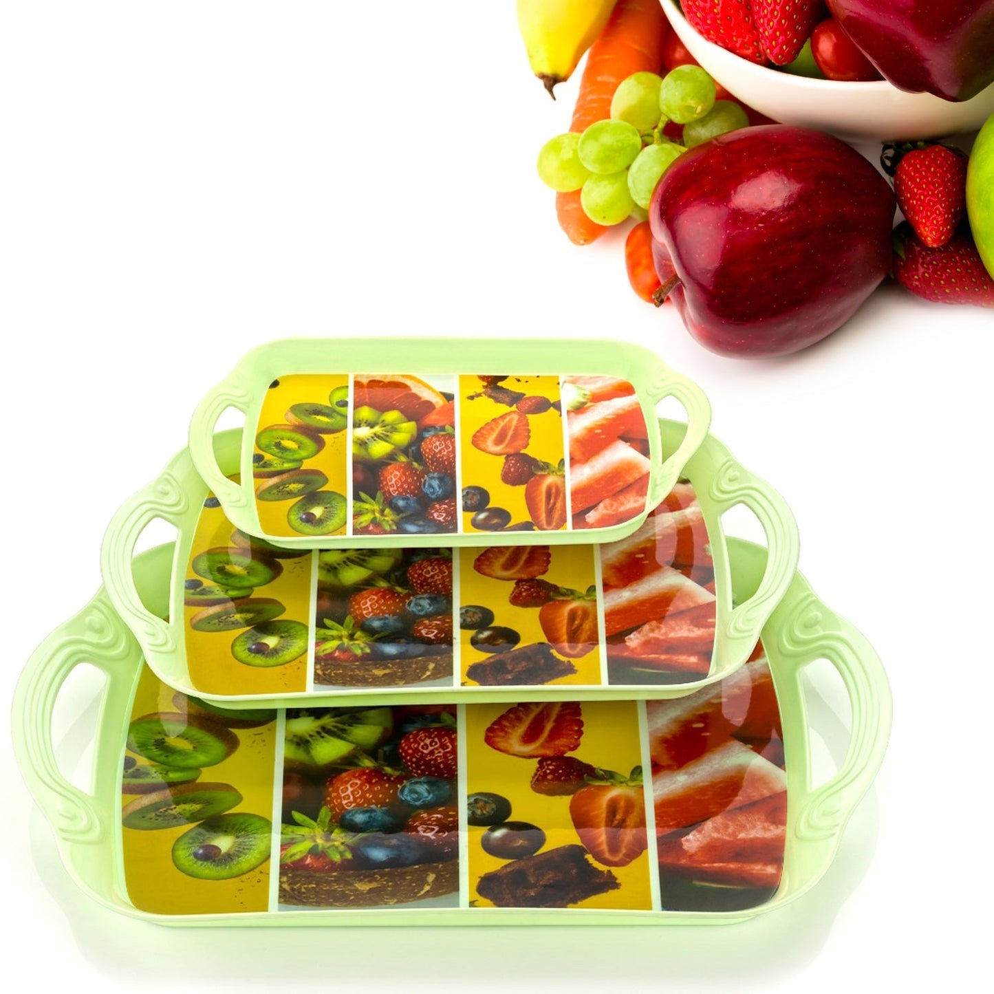 Serving Tray Set  (Pack of 3 Pcs) (Small, Medium, Large) (Multicolour) - Discount Karo