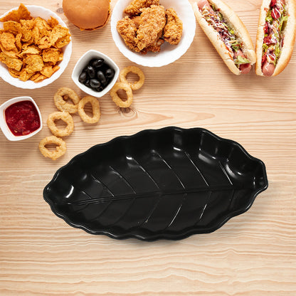 Invitation Round Ceramic Snacks Bowl With Plastic Leaf shape Serving platter Portable, Lightweight Breakfast, Serving Bowl | Ideal for Rice, Pasta, Desserts Home & Kitchen Serving Bowl & platter (8 Pcs set) - Discount Karo