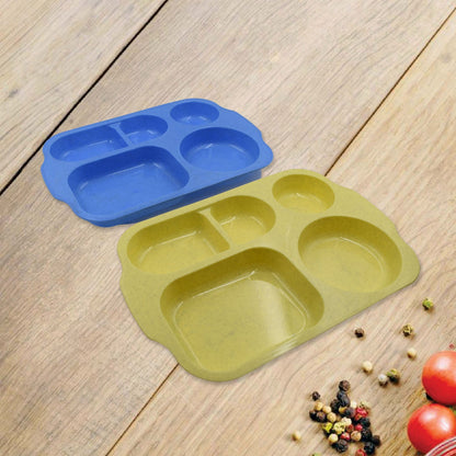 Divided Plates, 5 Compartments 32 CM Split Plates, Shatterproof Separating Plates For Kids And Adults, Microwave and Dishwasher Tableware Set, Multi-Colour, Modern (4 Pc Set) - Discount Karo